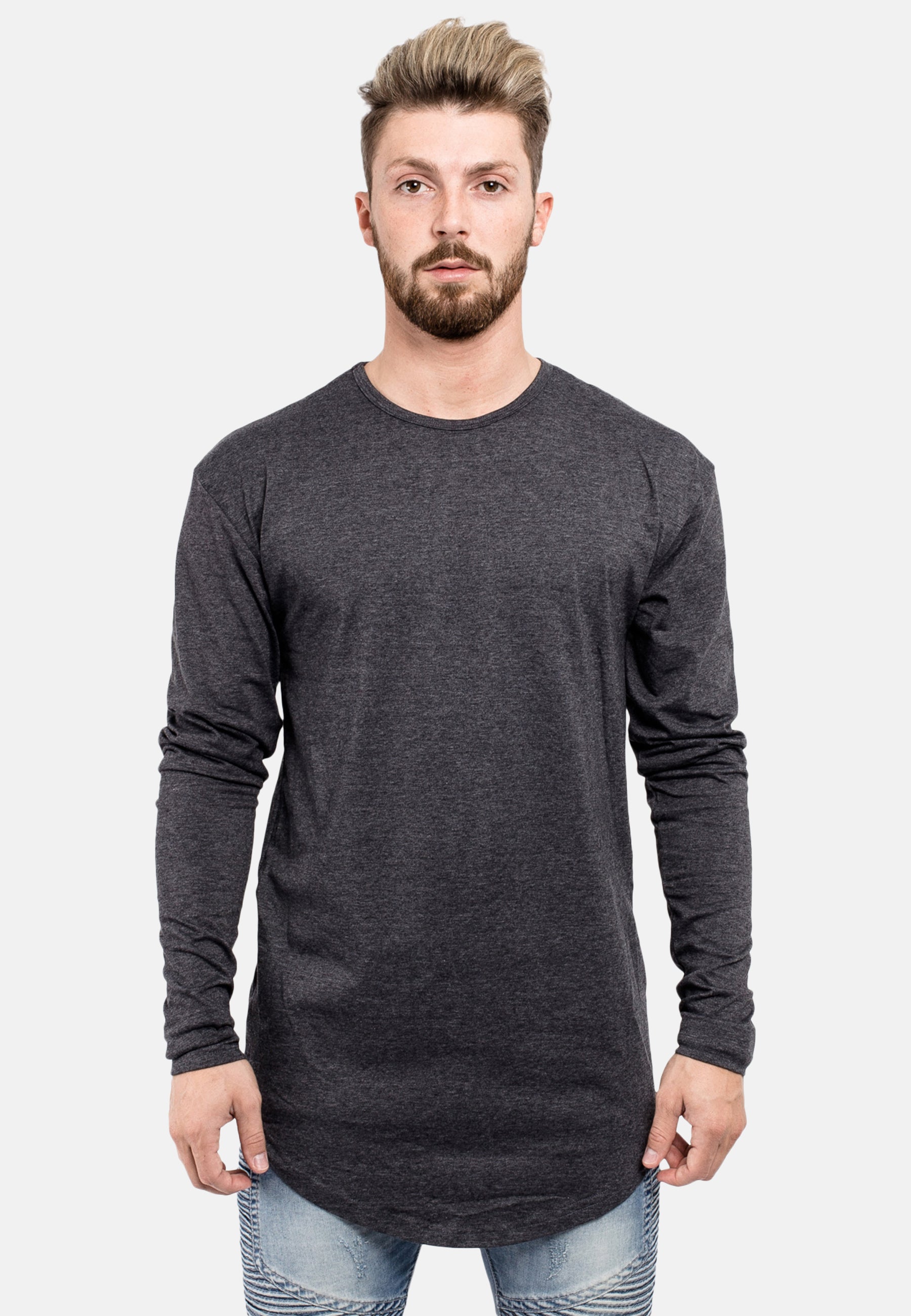 Side Zip Long Sleeve Longline T-Shirt Charcoal - Blackskies