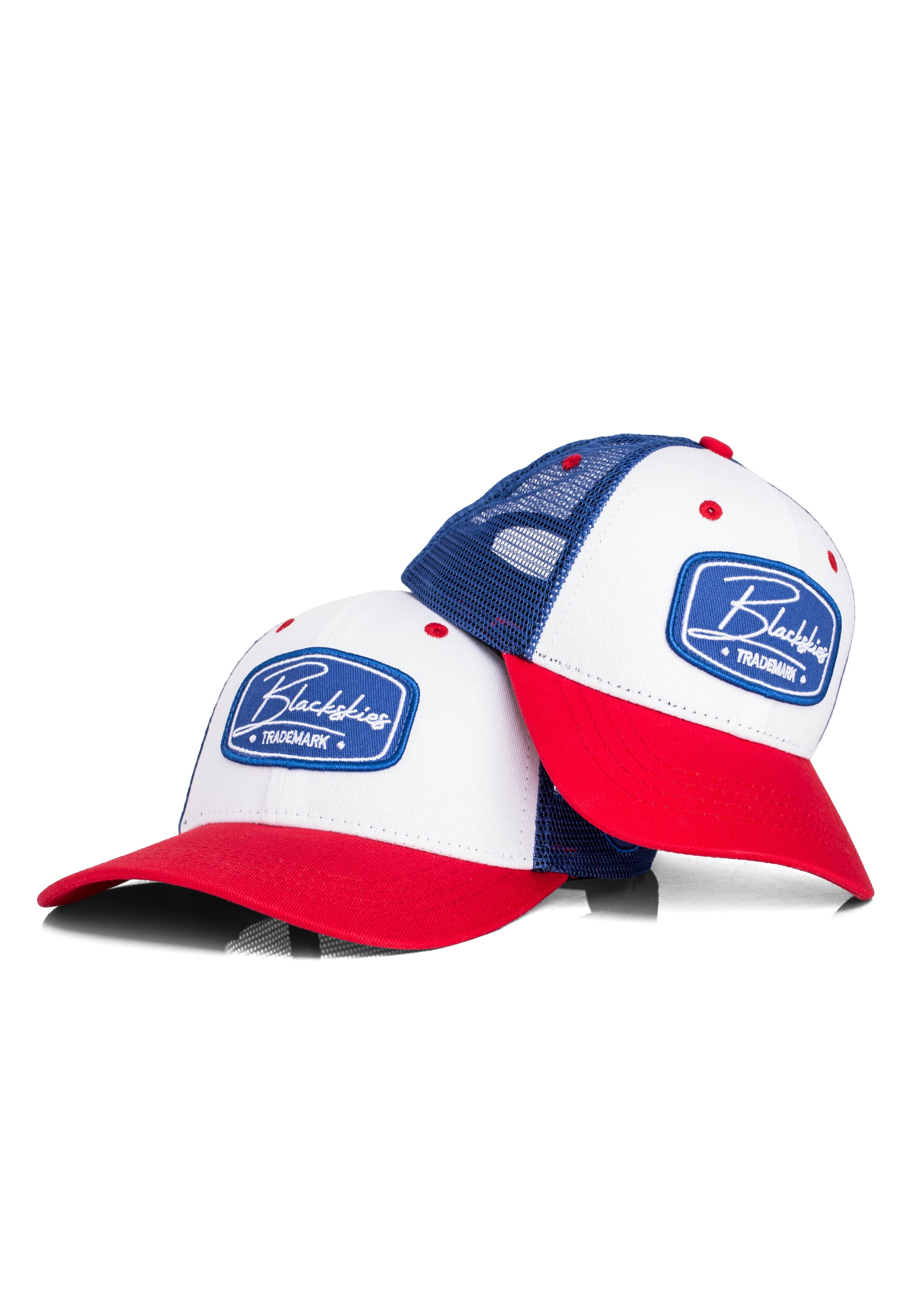 Race Baseball Cap Set of 2 White-Blue-Red - Adult Cap + Kids Cap