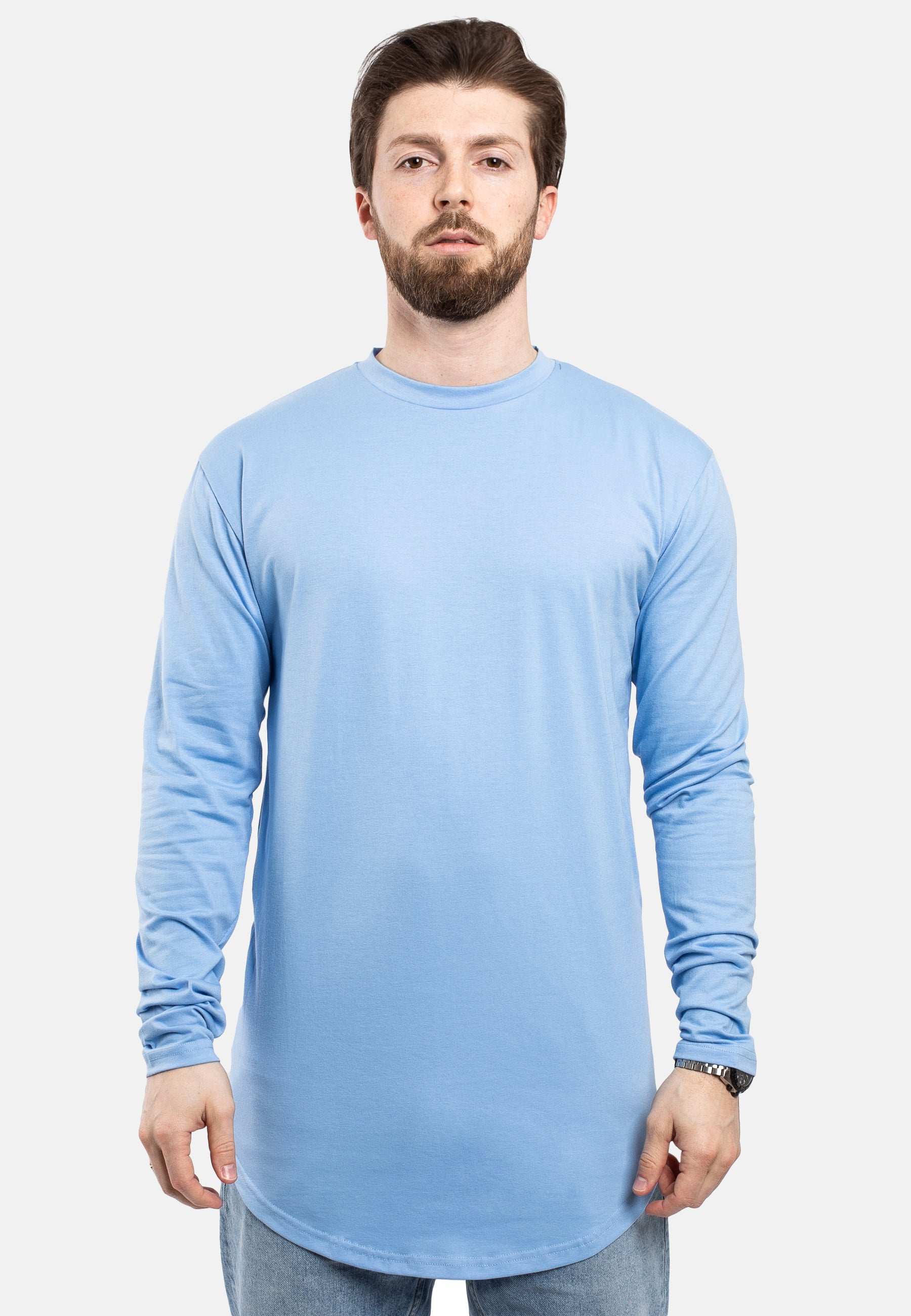 Side Zip Long Sleeve Longline T-Shirt Sky Blue - Blackskies