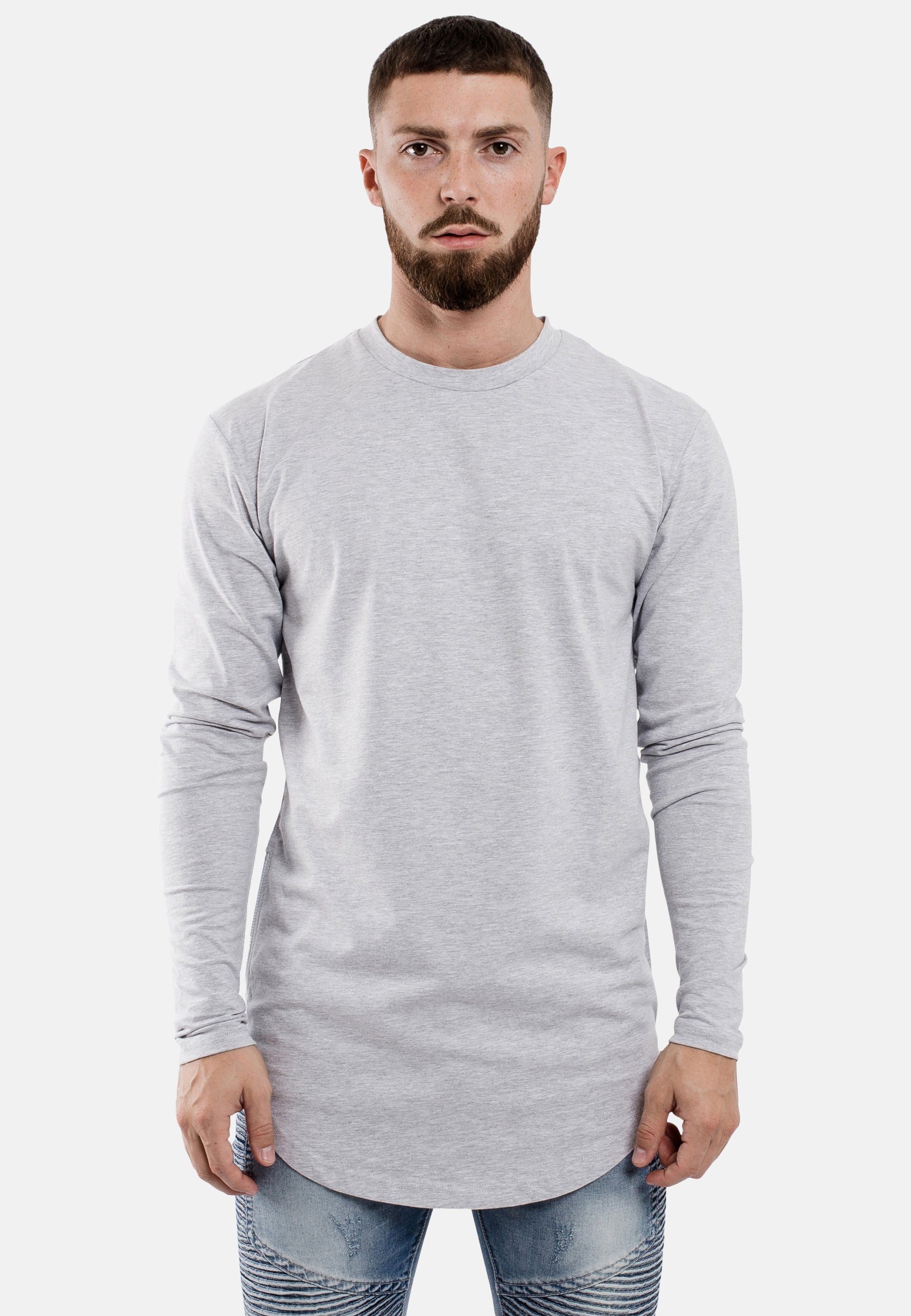 Side Zip Long Sleeve Longline T-Shirt Ash Grey - Blackskies