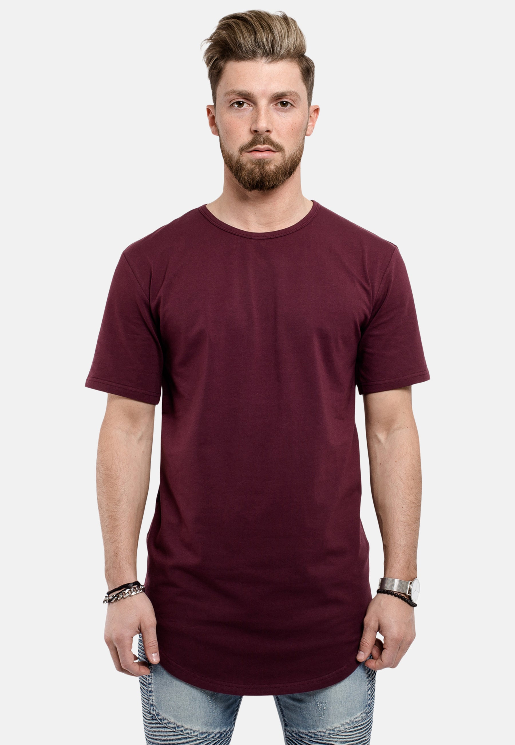 Round Longline T-Shirt Burgundy - Blackskies | Premium Headwear