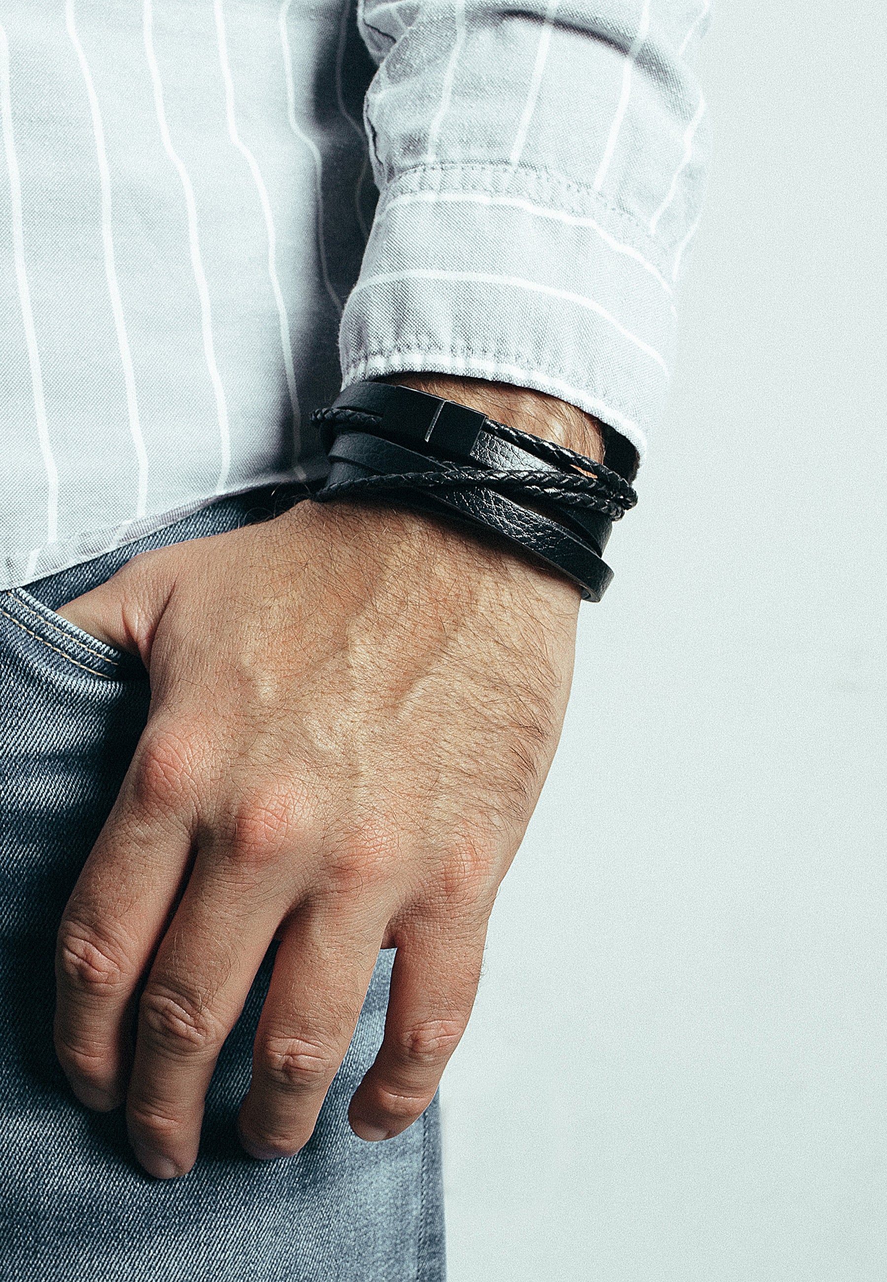 AK-B-DAR-01-Akitsune-Dark-Matter-Synthetic-Leather-Bracelet-Matte-Black-Black-Model