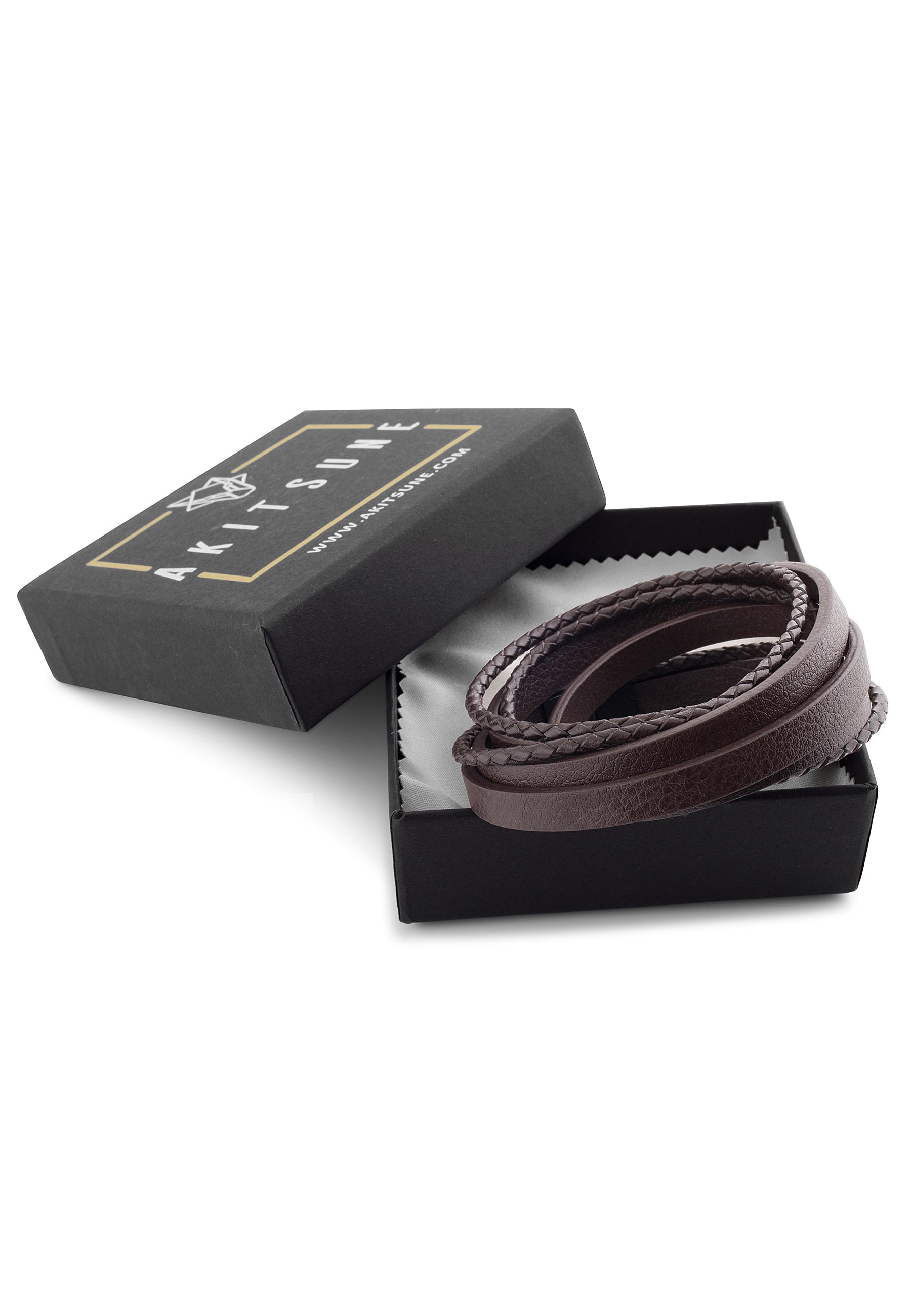 AK-B-DAR-02-Akitsune-Dark-Matter-Synthetic-Leather-Bracelet-Matte-Black-Brown-Packaging