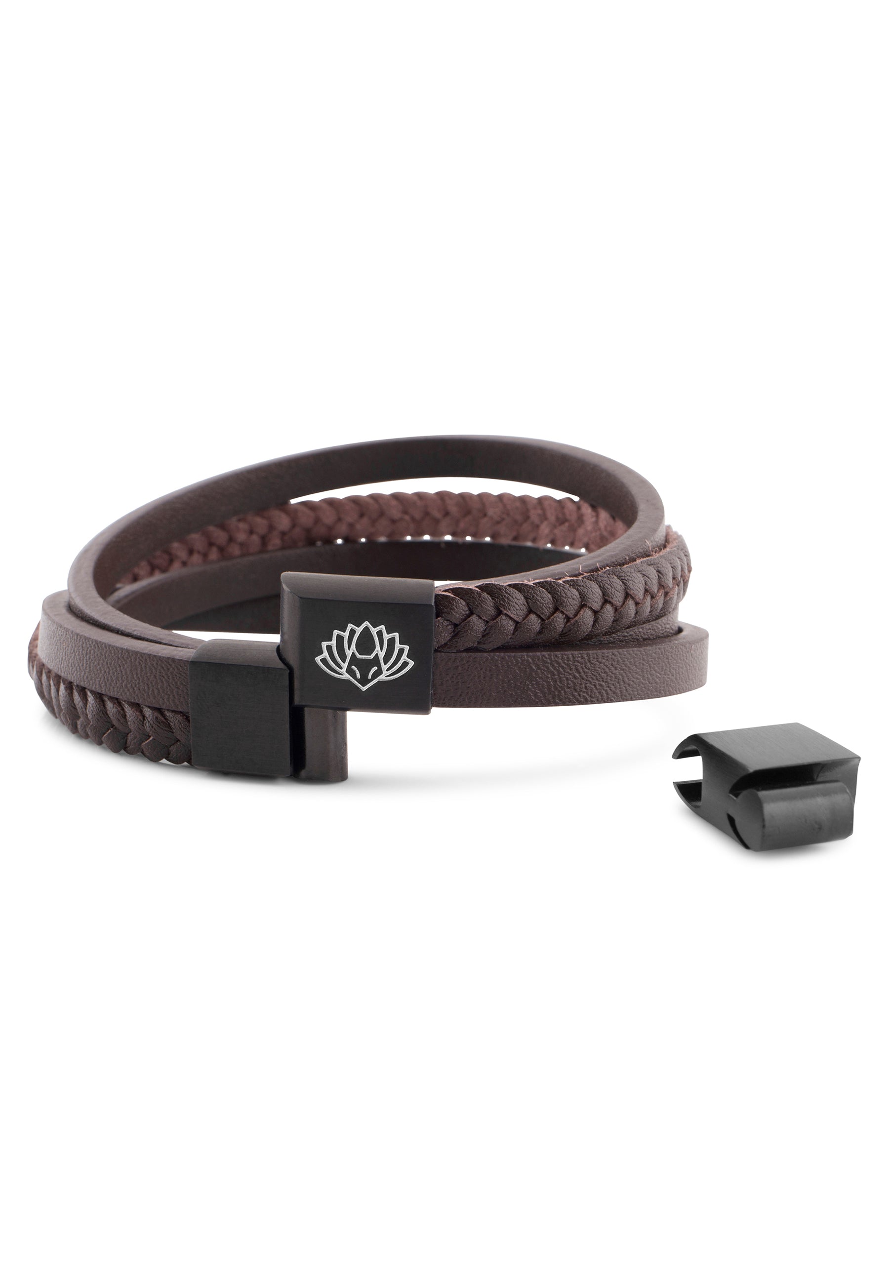 AK-B-PAT-02-Akitsune-Pathfinder-Synthetic-Leather-Bracelet-Matte-Black-Brown-Vegan