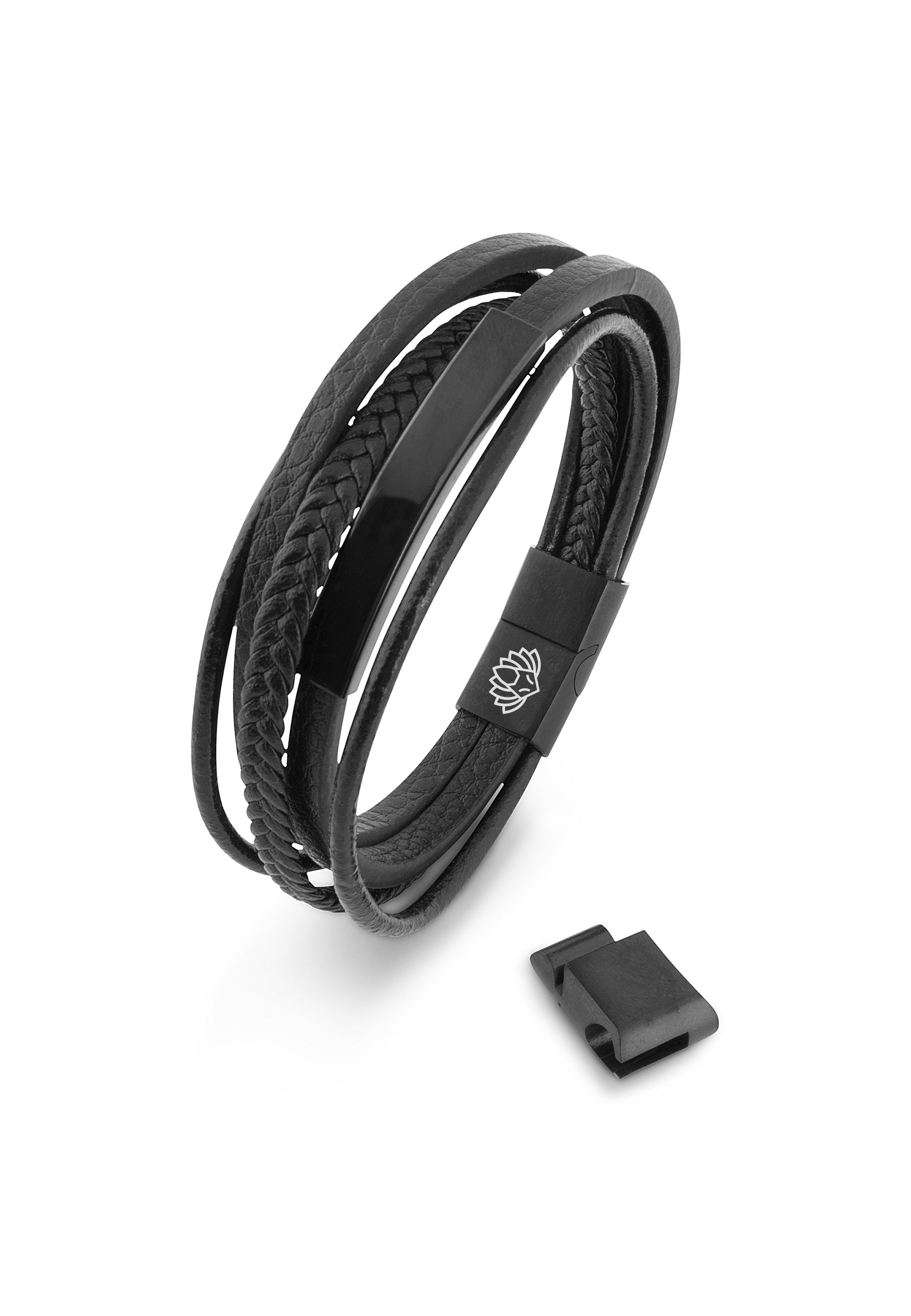 AK-B-PUN-01-Akitsune-Punisher-Synthetic-Leather-Bracelet-Matte-Black-Black