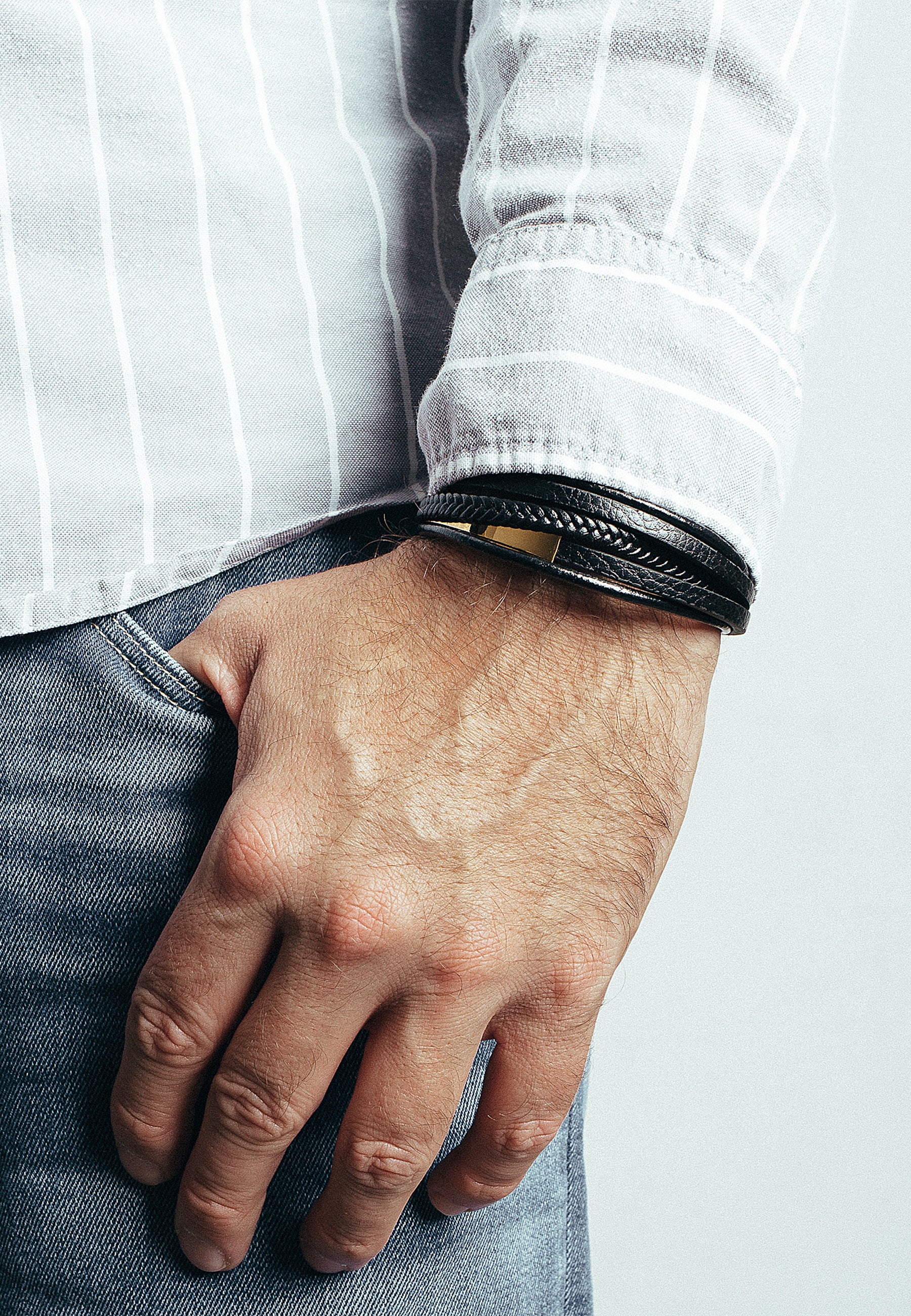 AK-B-PUN-03-Akitsune-Punisher-Synthetic-Leather-Bracelet-Gold-Black-Model