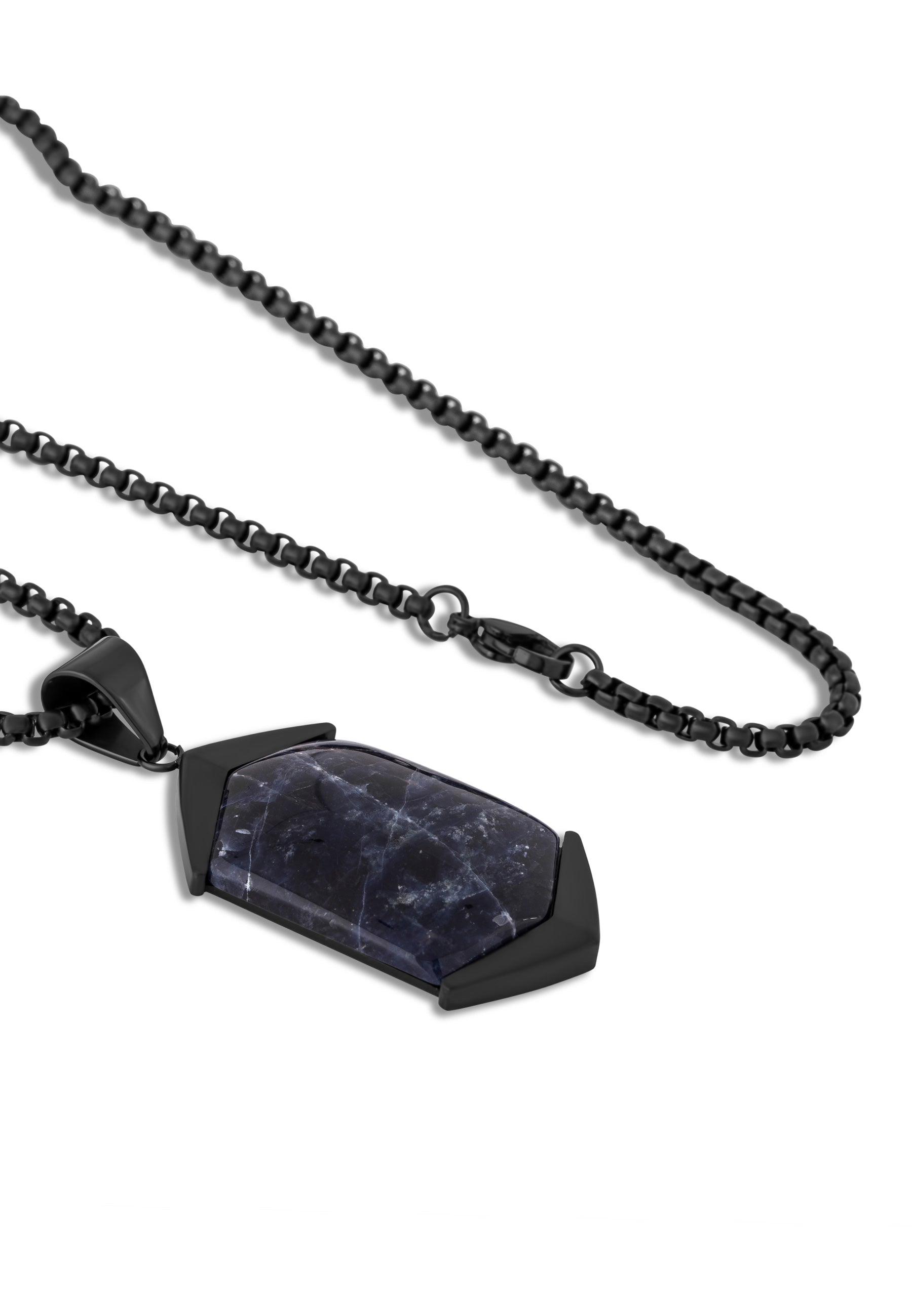 Akitsune-Abyssum-Pendant-Matte-Black-Blue-Vein-Stone-Flat