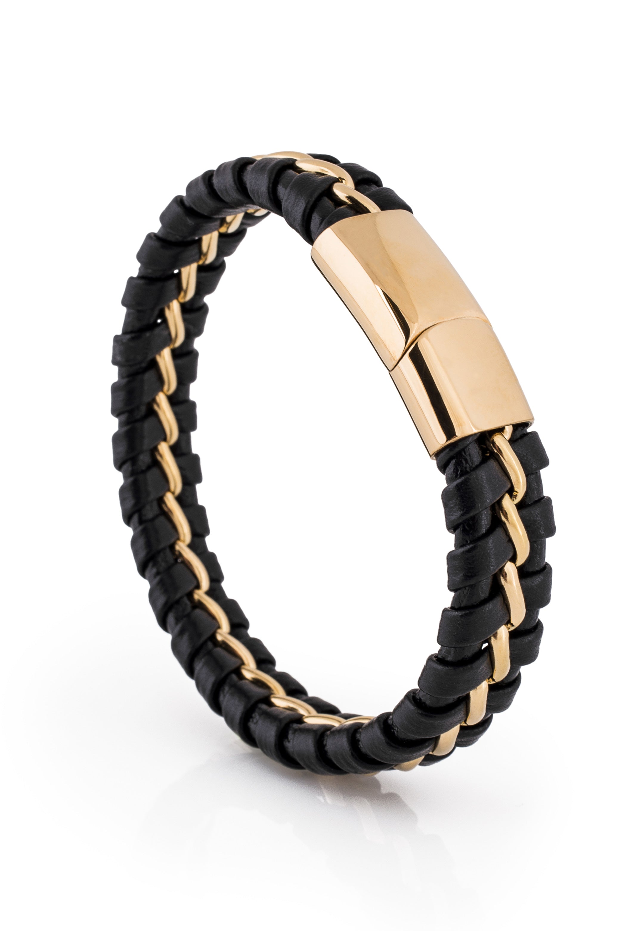 Akitsune-Adeptus-Leather-Bracelet-Gold-Black-Mens-2