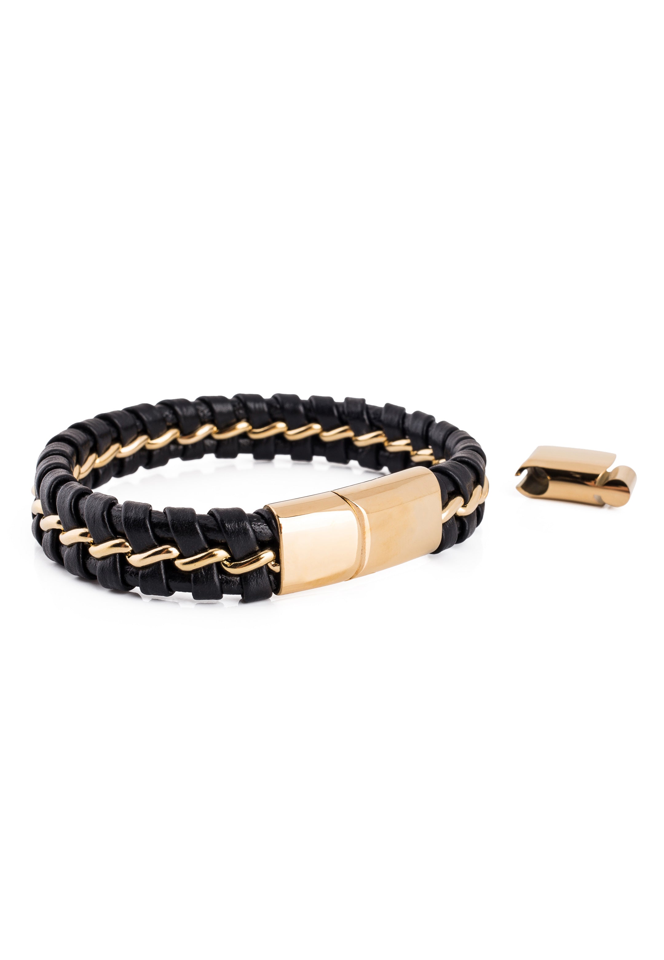 Akitsune-Adeptus-Leather-Bracelet-Gold-Black