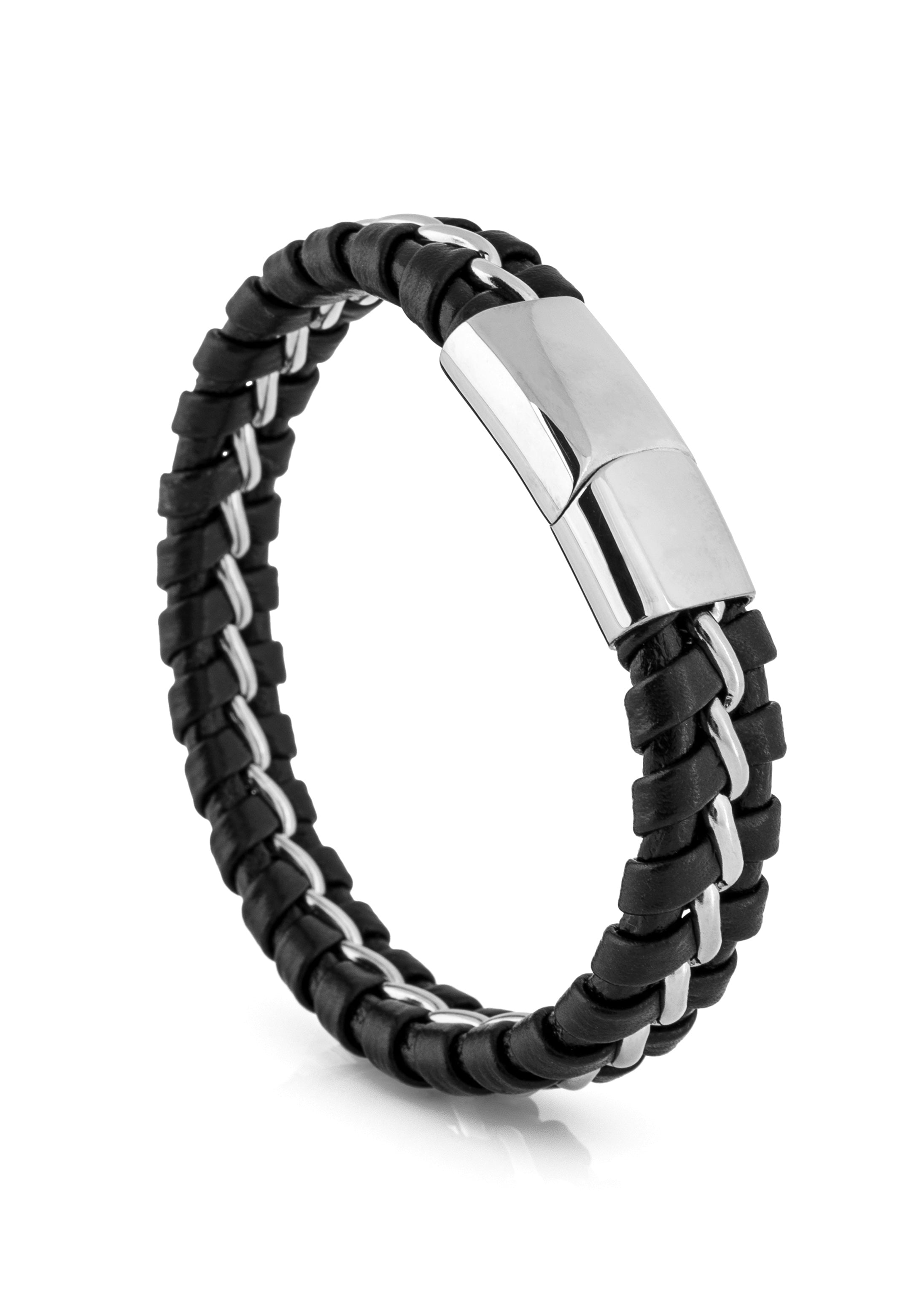 Akitsune-Adeptus-Leather-Bracelet-Silver-Black-Mens-2