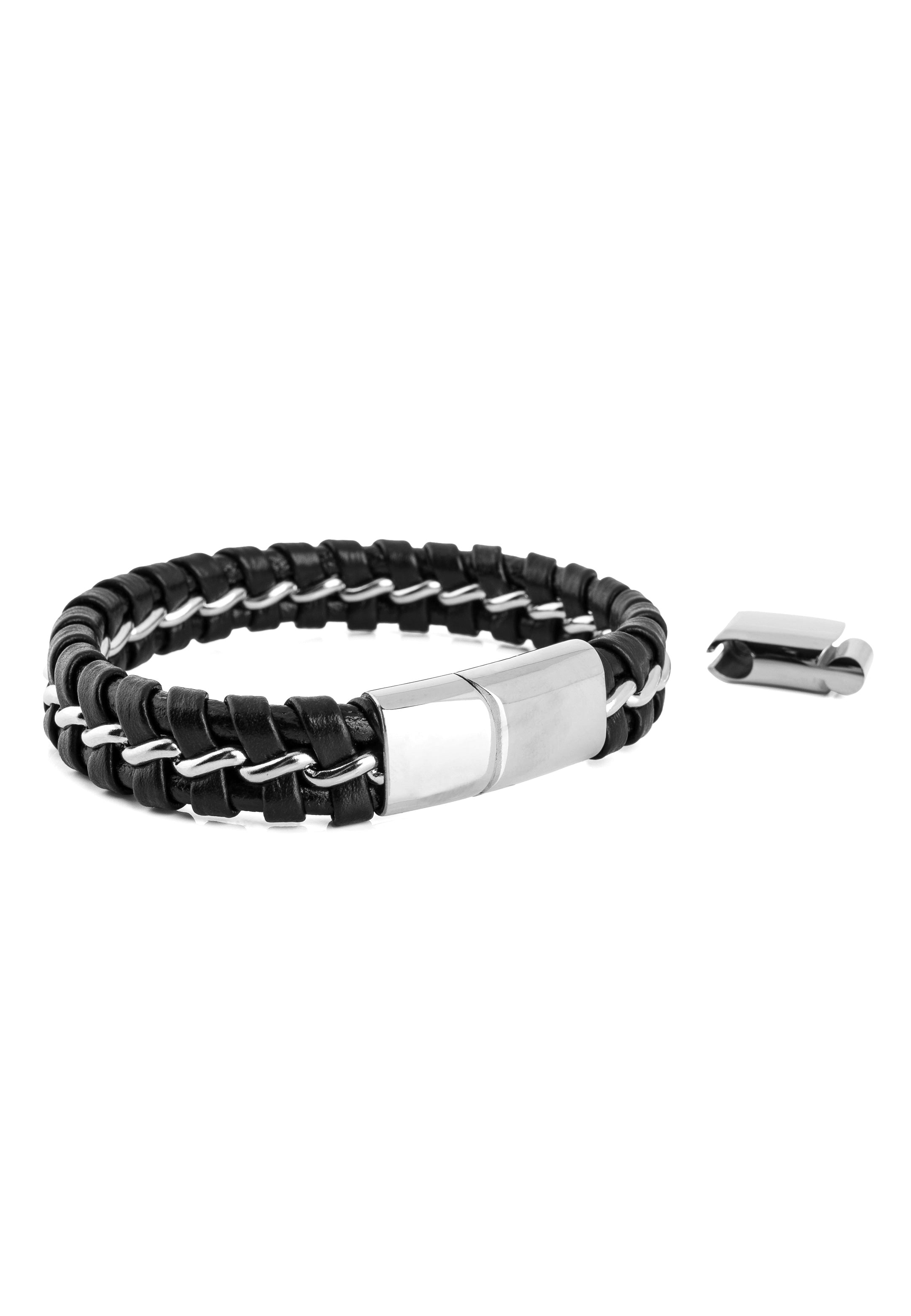 Akitsune-Adeptus-Leather-Bracelet-Silver-Black-Mens-4