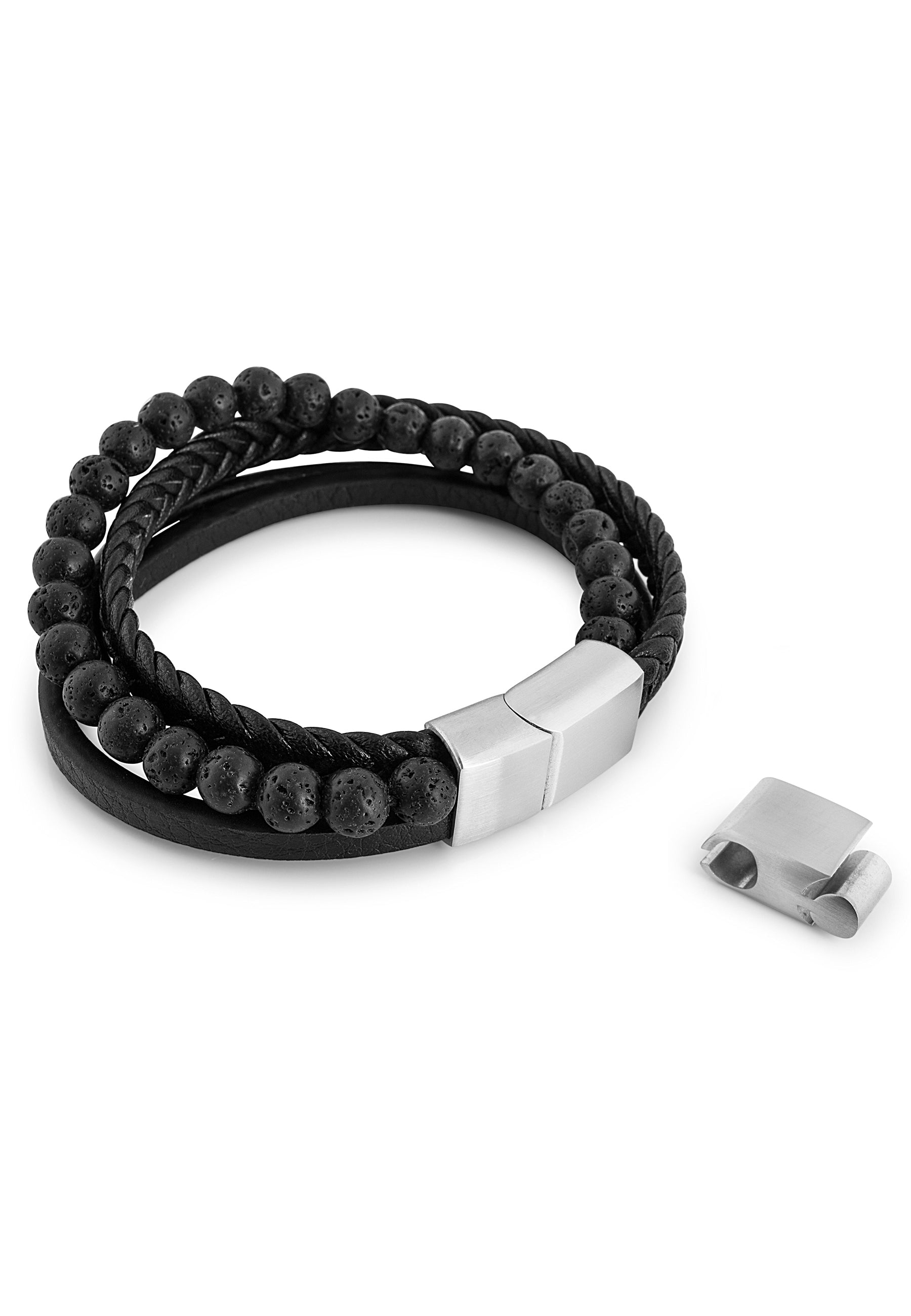 Akitsune-Bellum-Leather-Beaded-Bracelet-Silver-Top