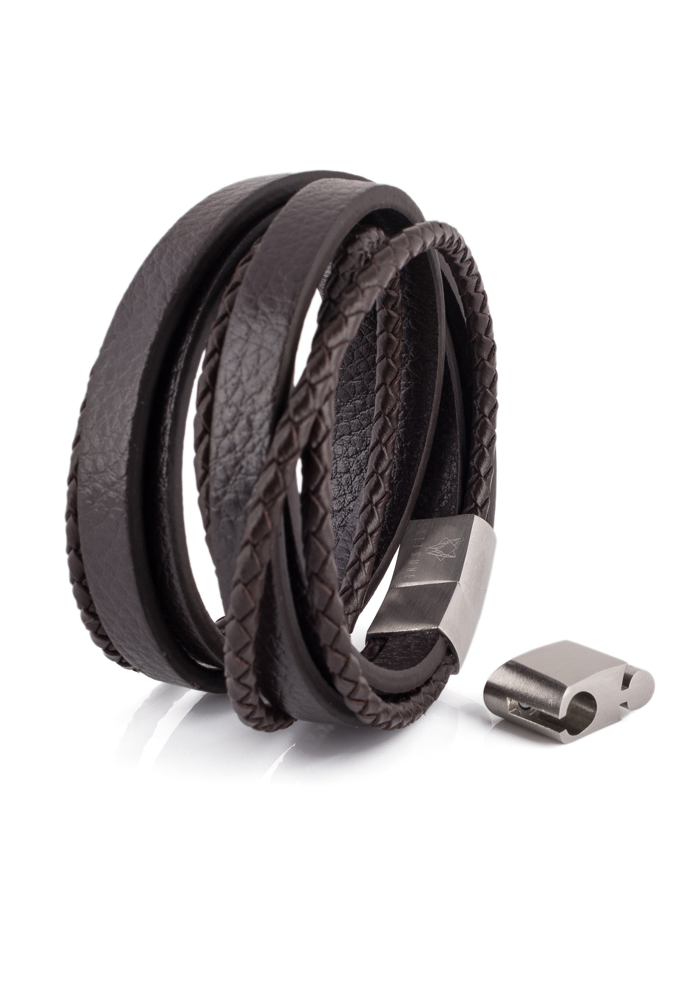 Akitsune-Dark-Matter-Synthetic-Leather-Bracelet-Silver-Brown-3