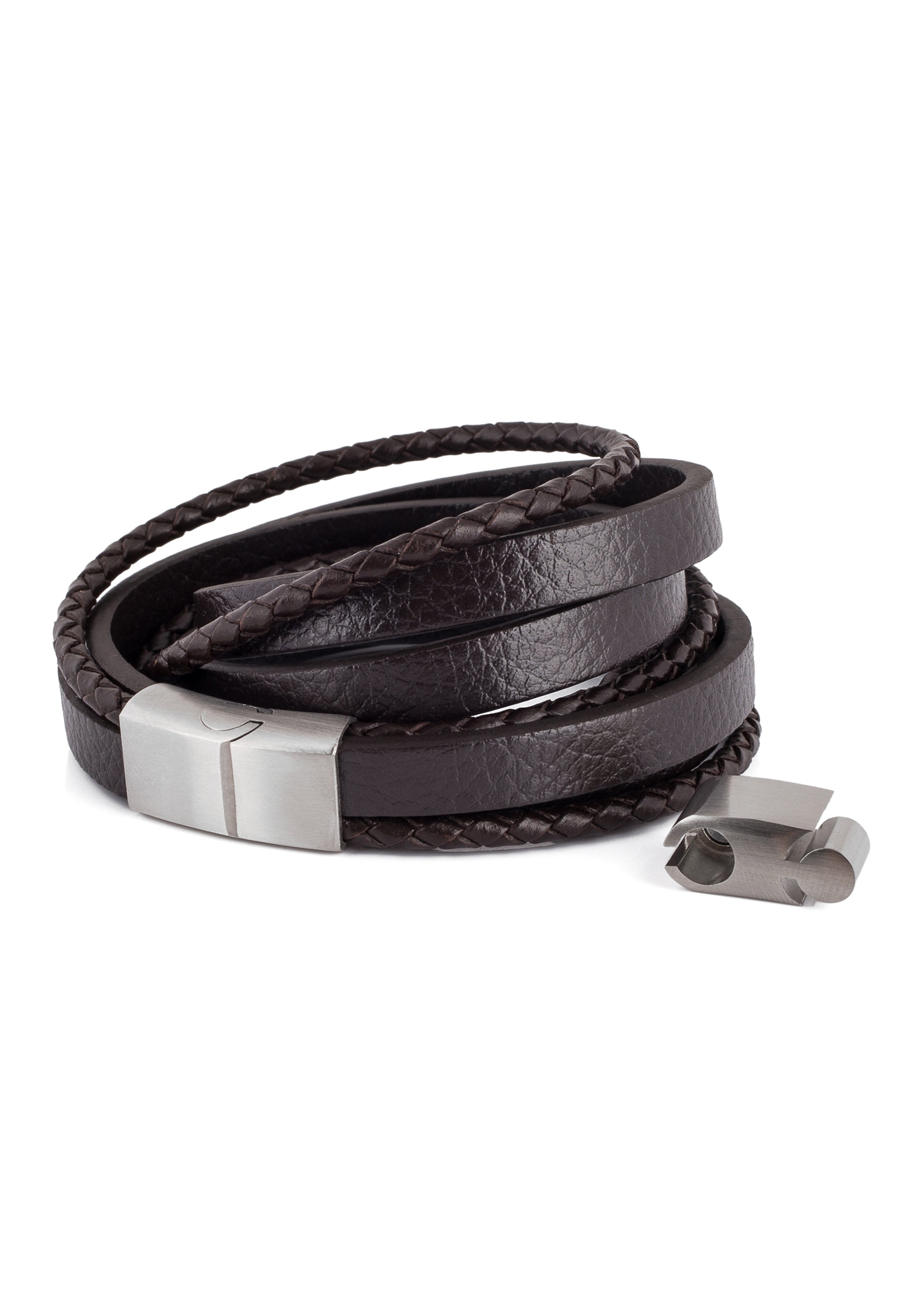 Akitsune-Dark-Matter-Synthetic-Leather-Bracelet-Silver-Brown