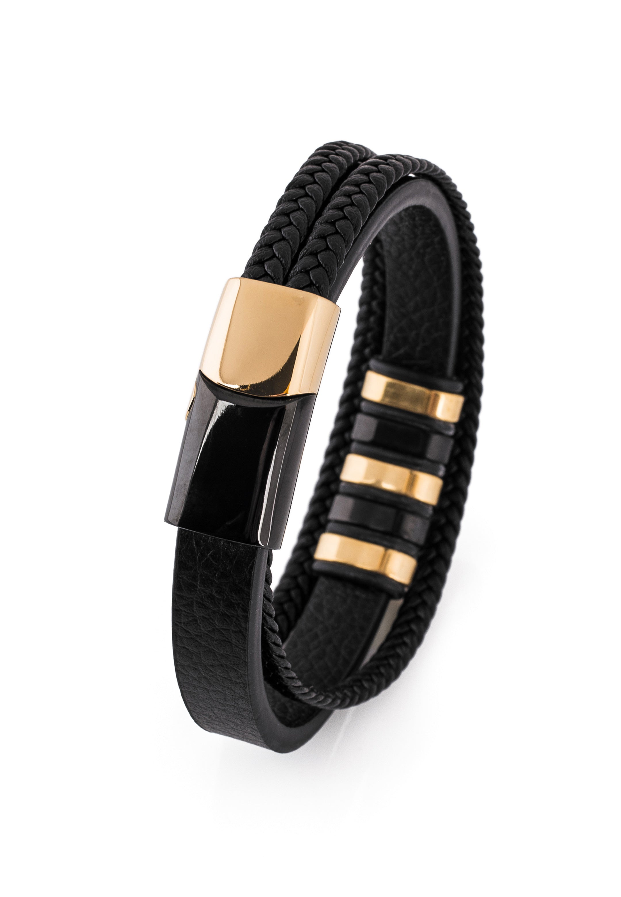 Akitsune-Fabula-Leather-Bracelet-Black-Gold-Mens-5