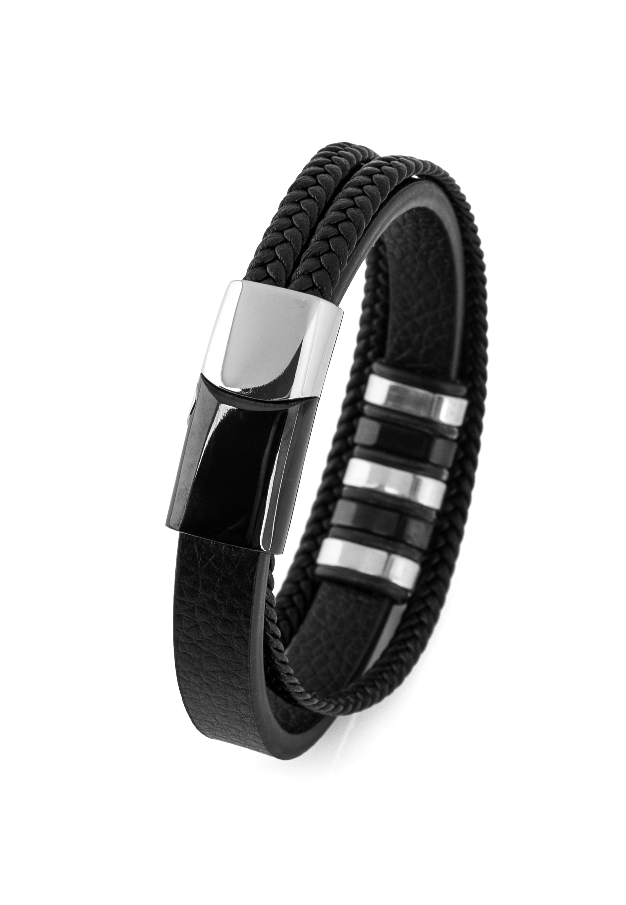 Akitsune-Fabula-Leather-Bracelet-Black-Silver-Mens-5