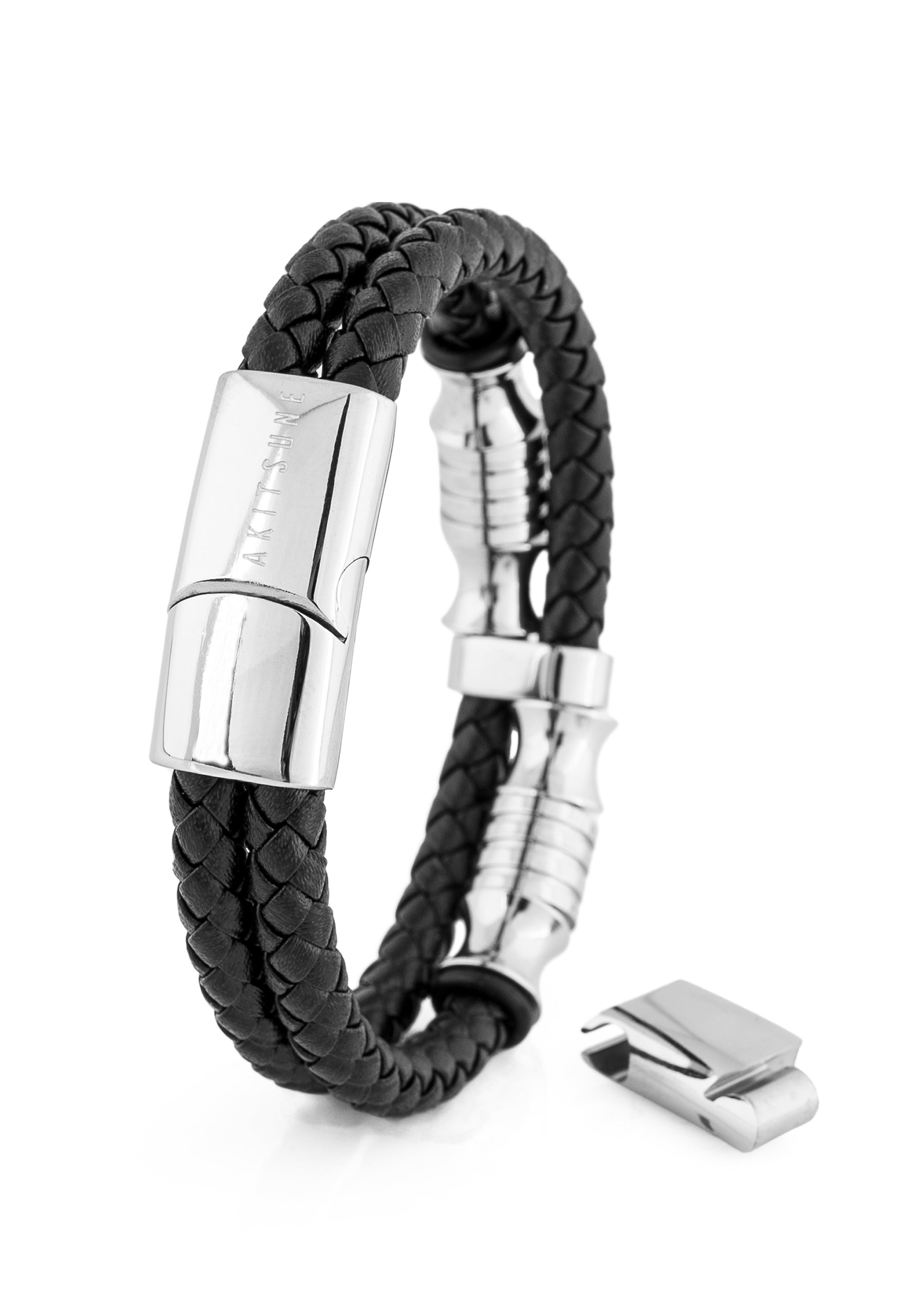Akitsune-Gracilitas-Leather-Bracelet-Silver-Black-Magnetic-3