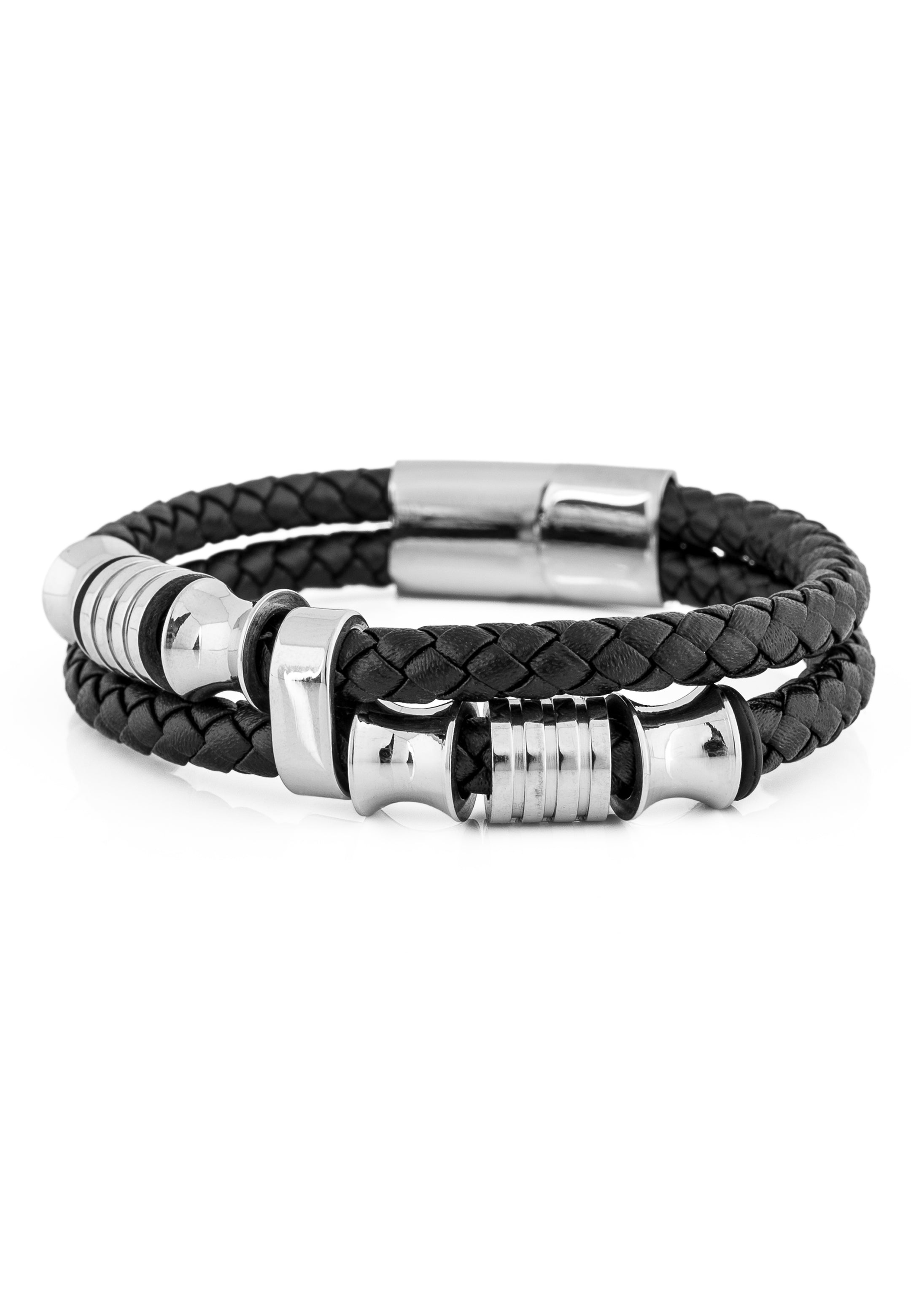 Akitsune-Gracilitas-Leather-Bracelet-Silver-Black-Magnetic-5