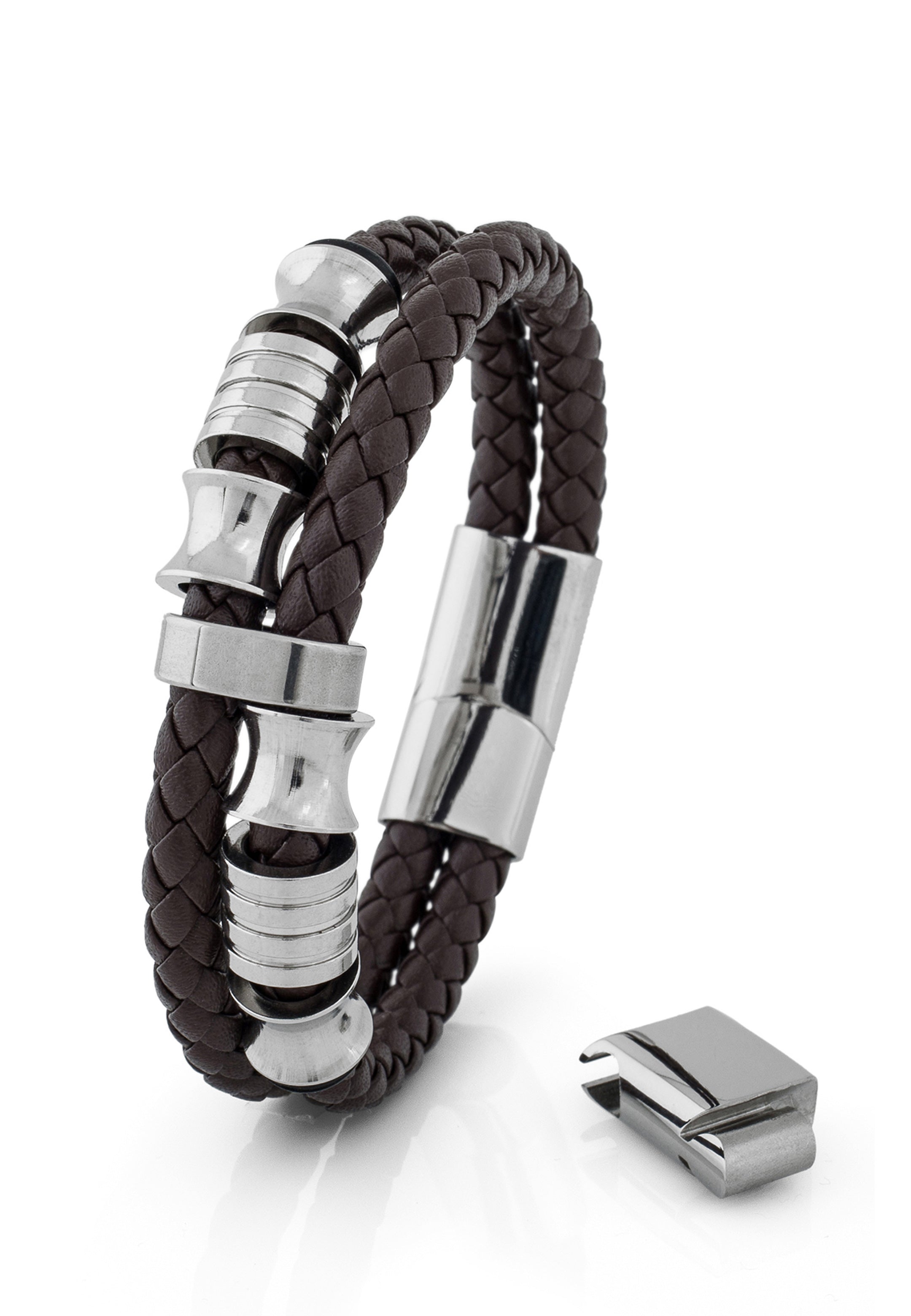 Akitsune-Gracilitas-Leather-Bracelet-Silver-Brown-Side