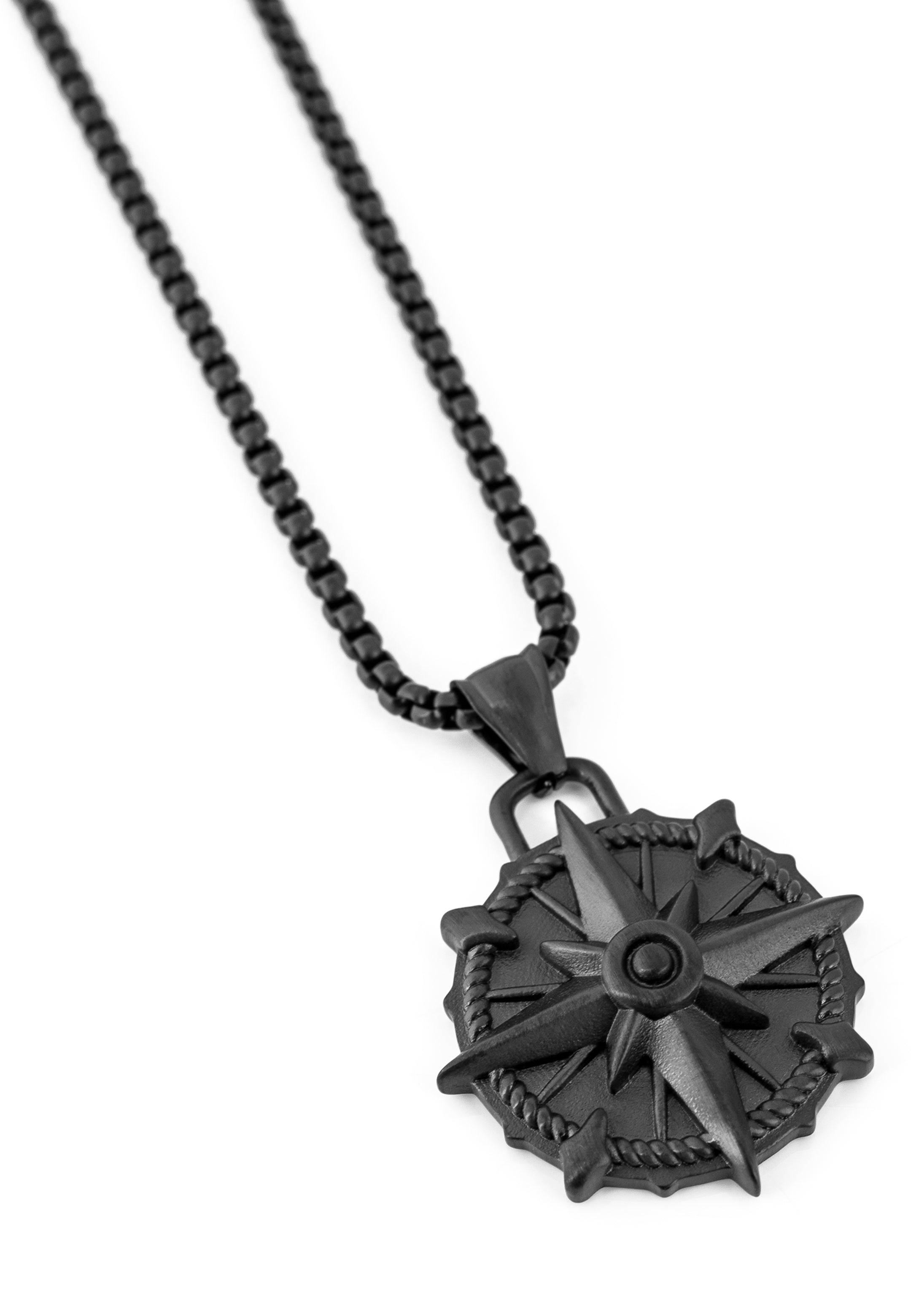 Akitsune-Guidance-Pendant-Black-North-Star-Compass-Necklace-Flat