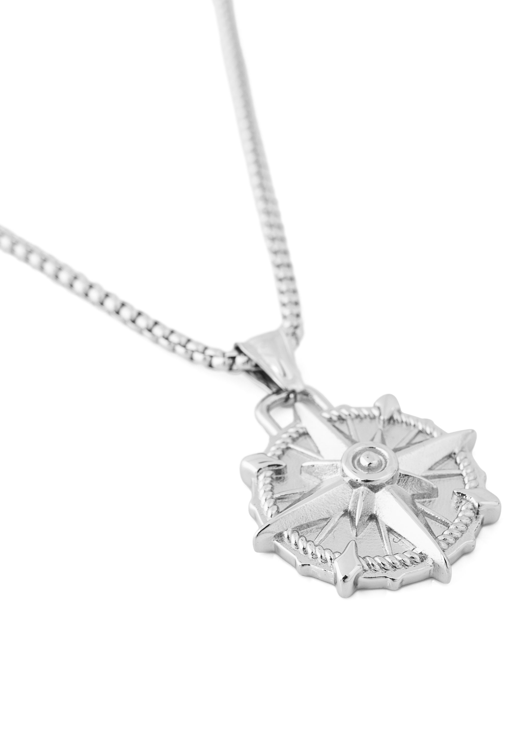Akitsune-Guidance-Pendant-Silver-North-Star-Compass-Necklace-Flat