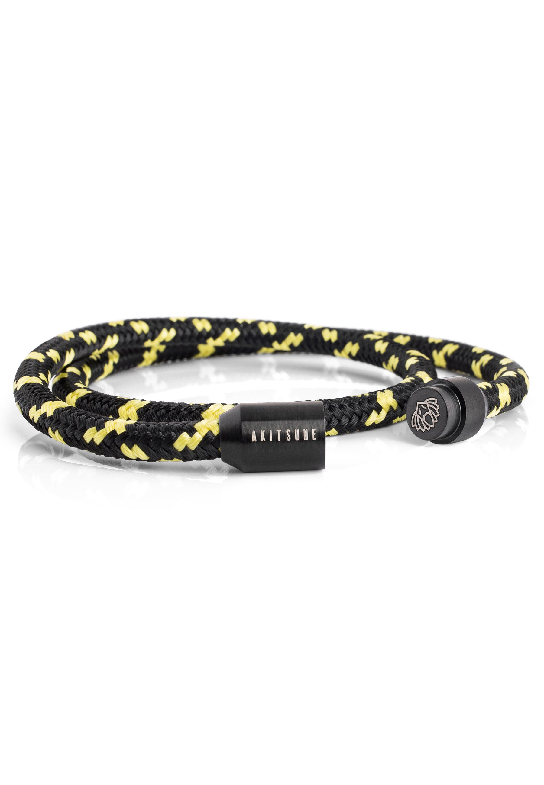 Akitsune-Mare-Nylon-Bracelet-Matte-Black-Black-Yellow-Nautical-Magnetic