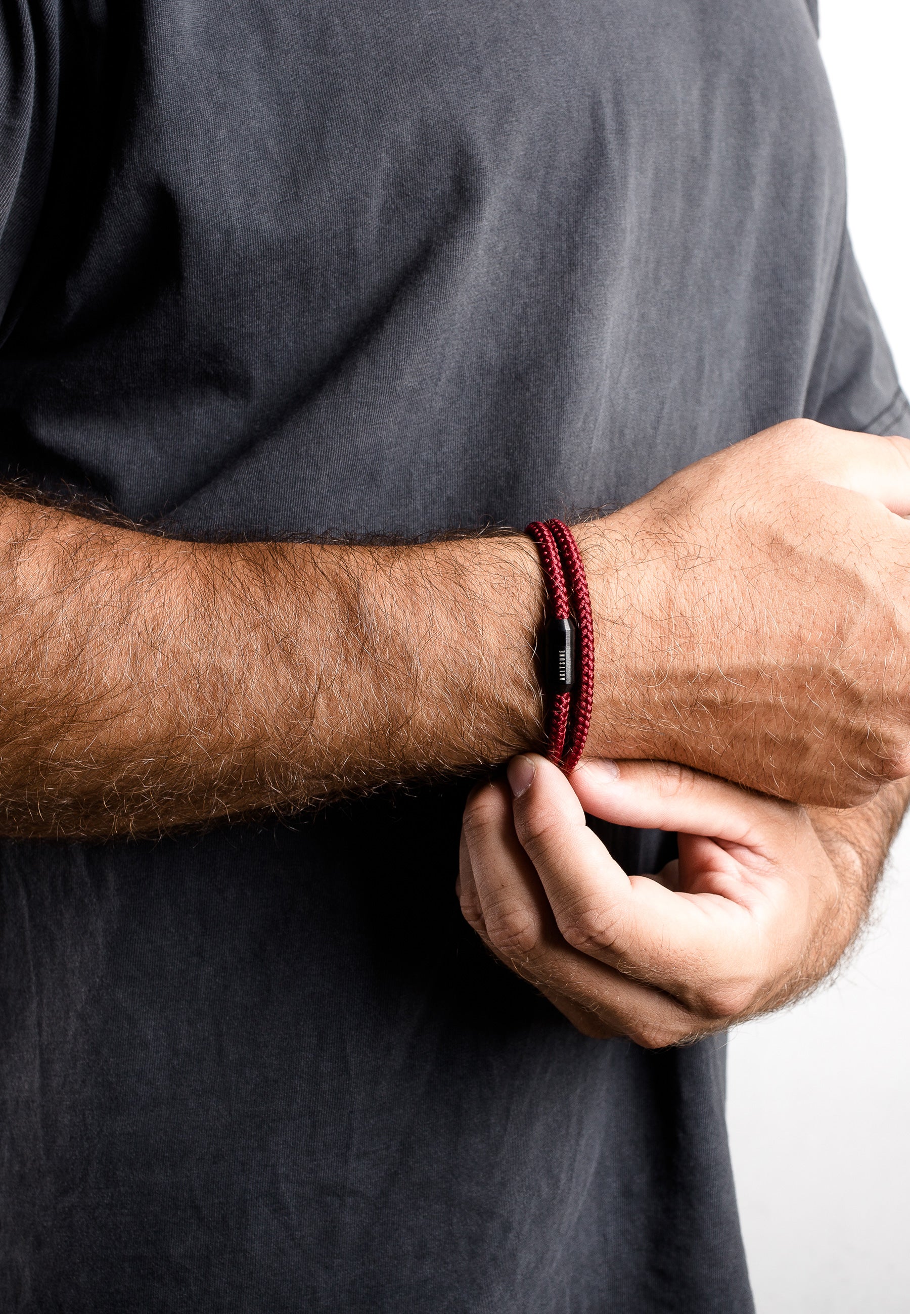 Akitsune-Mare-Nylon-Bracelet-Matte-Black-Maroon-Model