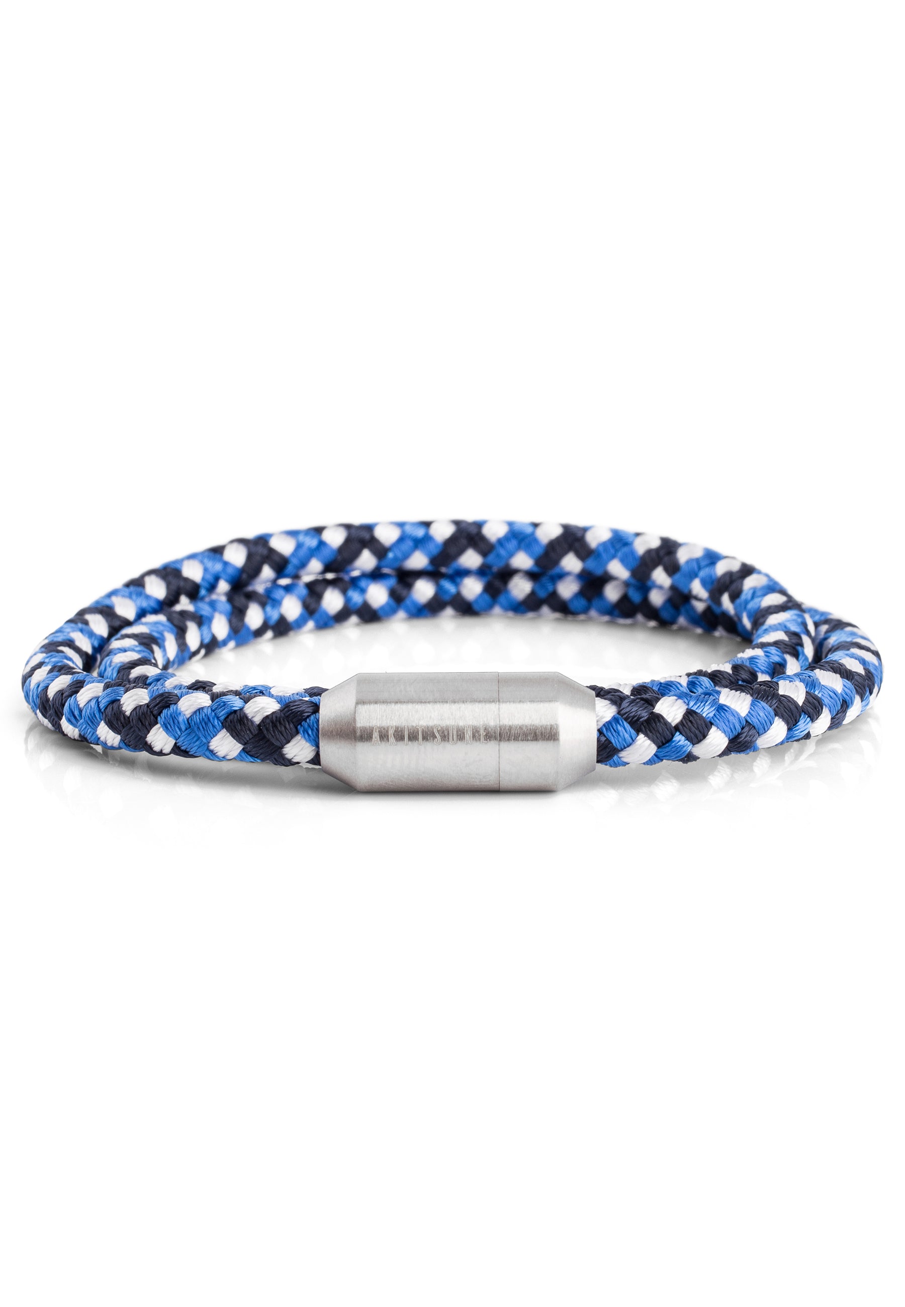 Akitsune-Mare-Nylon-Bracelet-Matte-Silver-Blue-White-Front