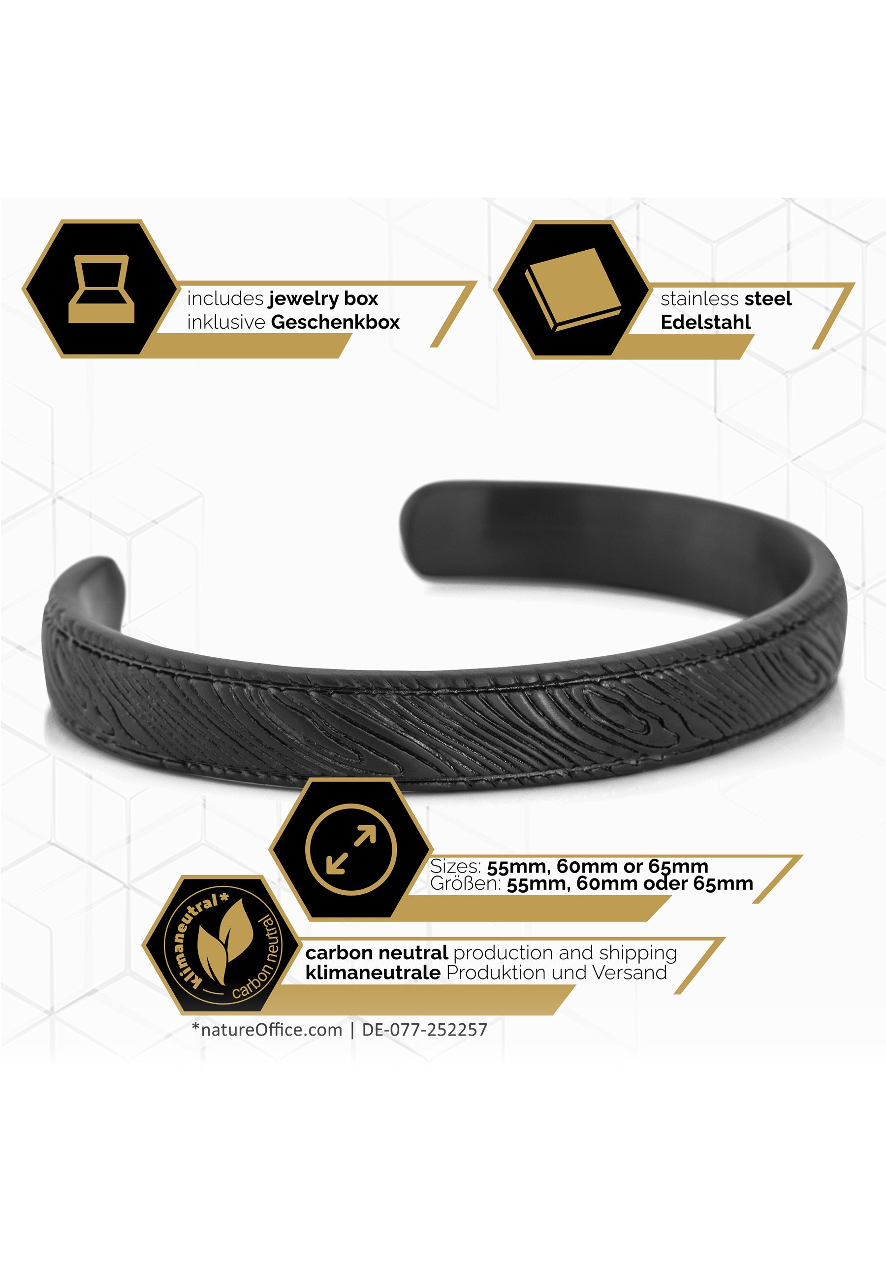 Akitsune-Orbis-Bangle-Damascus-Style-Bracelet-Matte-Black-Specs