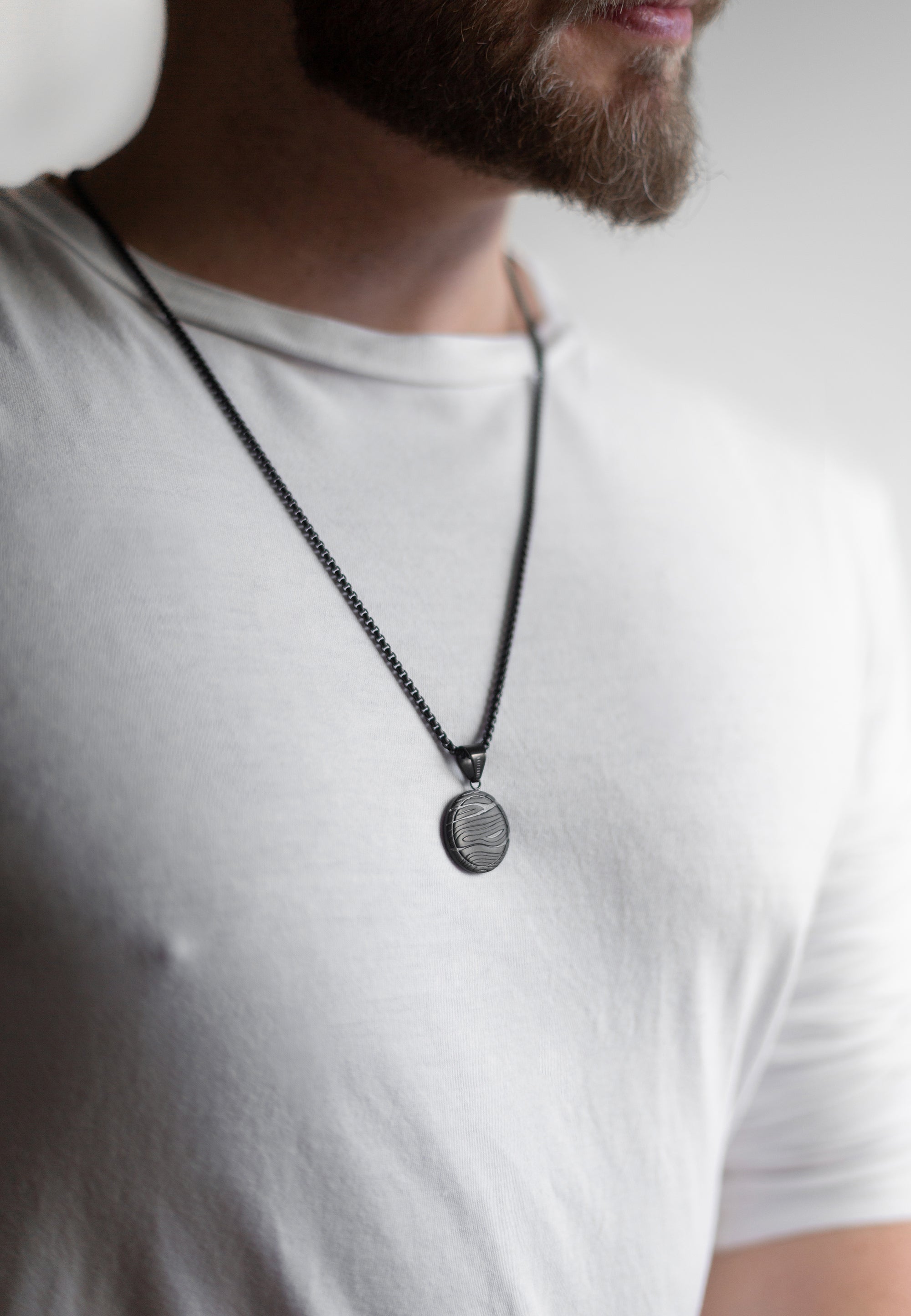 Akitsune-Orbis-Pendant-Necklace-Matte-Black-Damscus-Earth-Model-2