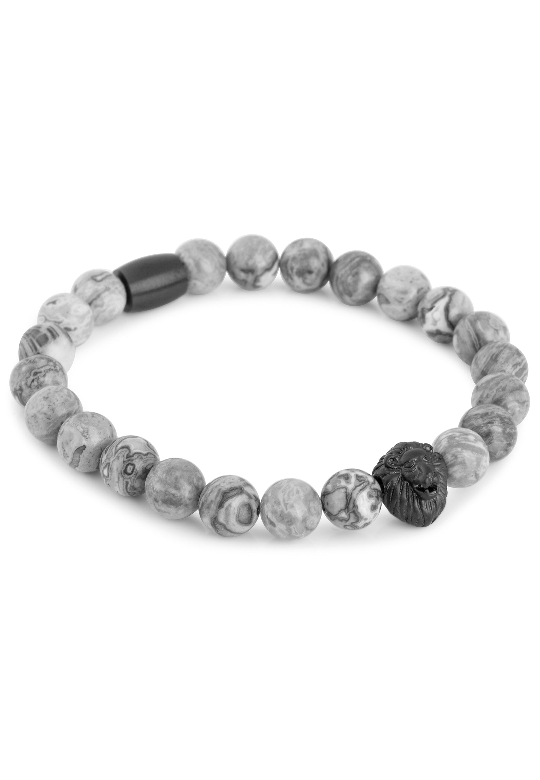 Akitsune-Regis-Beaded-Bracelet-Mens-Beads-Lion-Map-Stone-Grey-Top