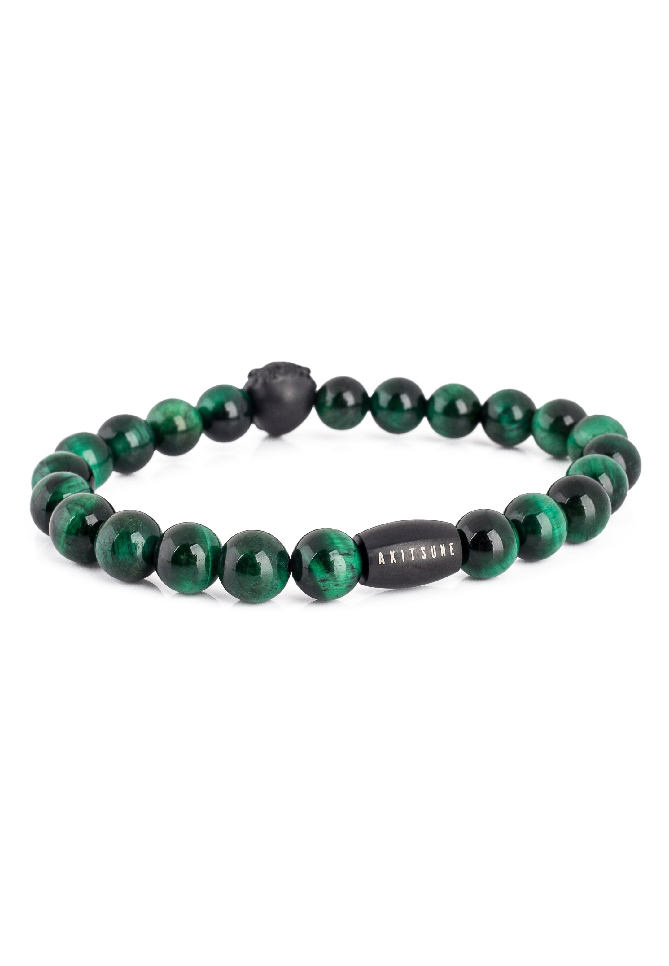 Akitsune-Regis-Beaded-Bracelet-Mens-Beads-Lion-Tiger-Eye-Green-Pearl-Detail