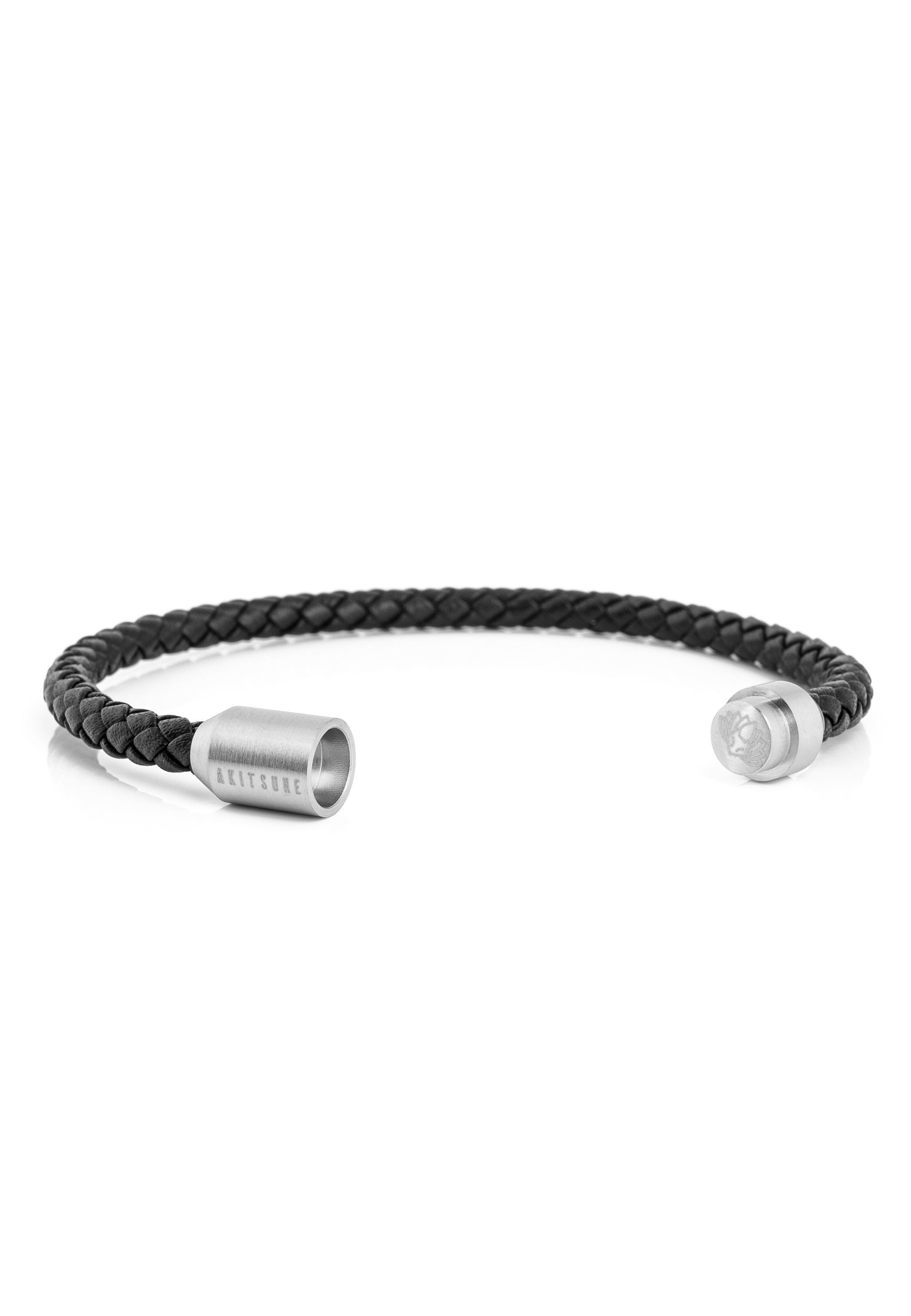 Akitsune-Silva-Leather-Bracelet-Silver-Black-Open