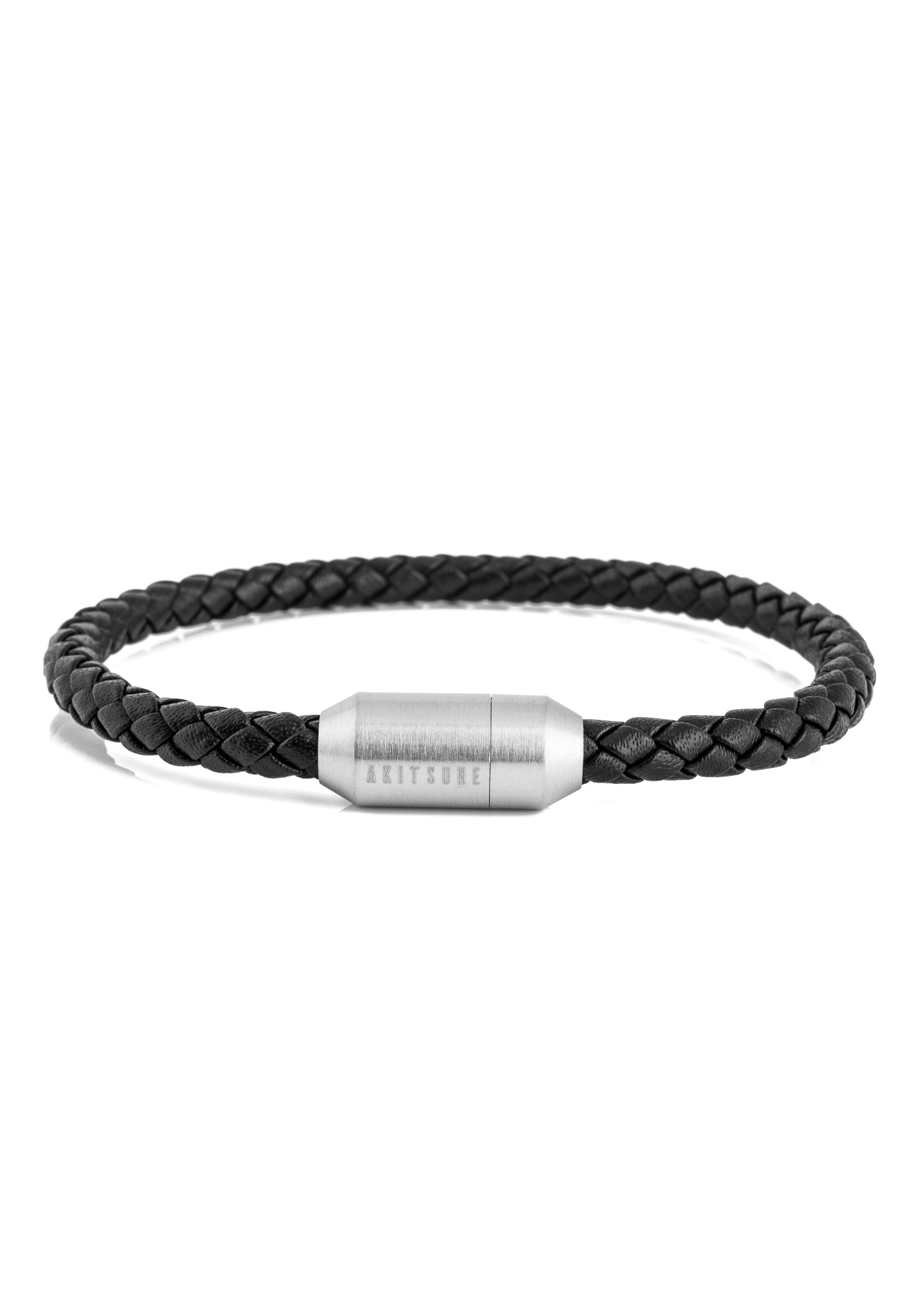 Akitsune-Silva-Leather-Bracelet-Silver-Black