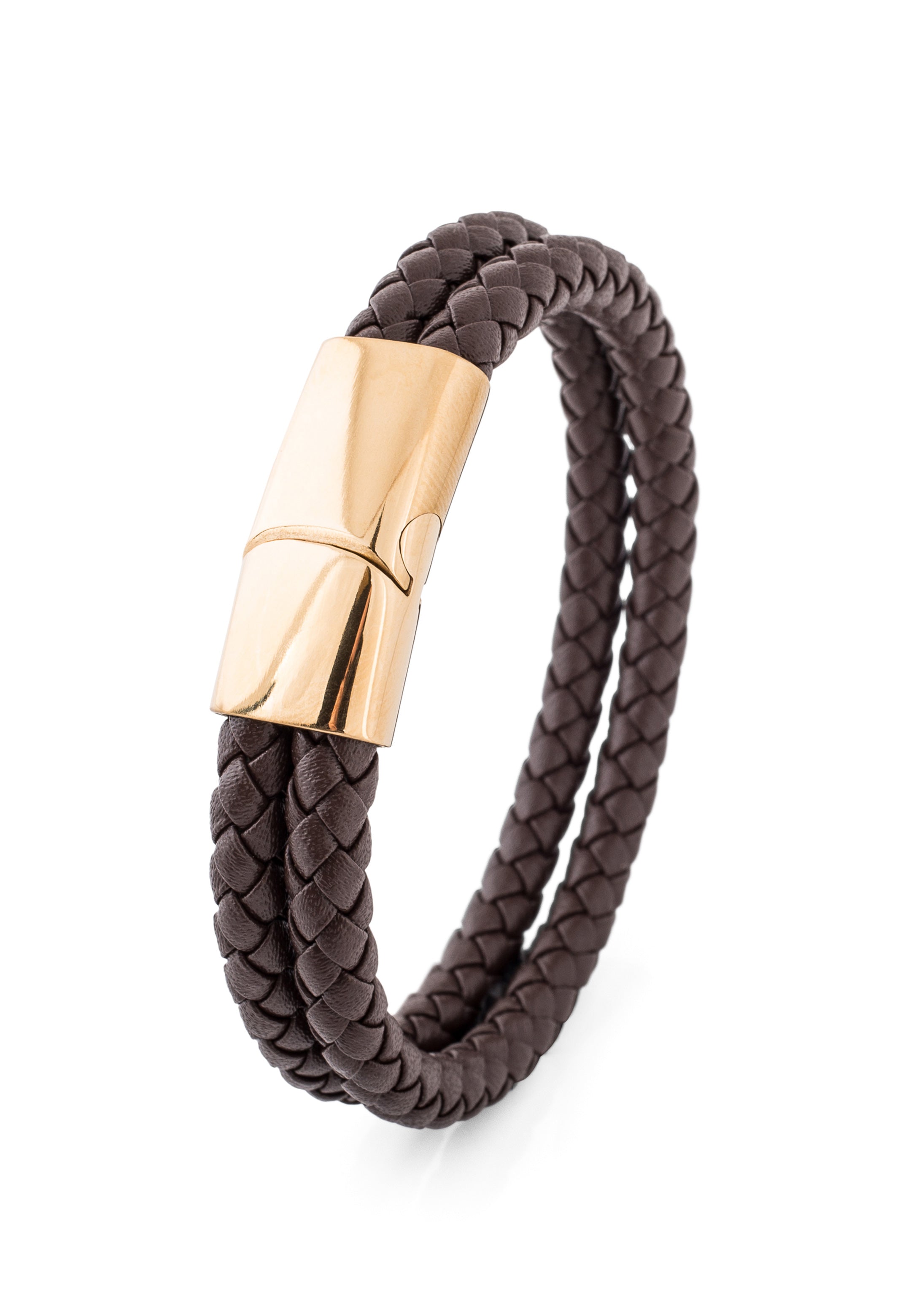 Akitsune-Simplicitas-Leather-Bracelet-Gold-Brown-Magnetic-Clasp