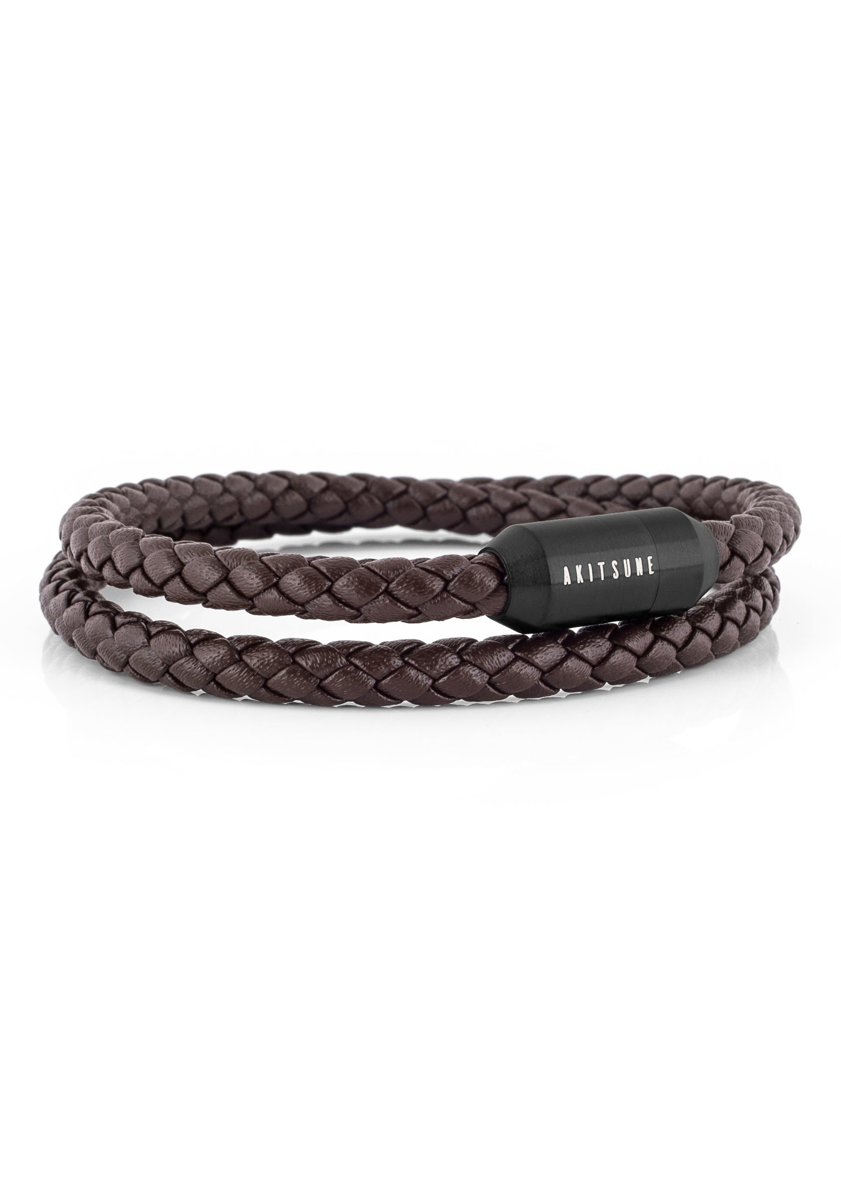 Akitsune-Suprema-Leather-Bracelet-Black-Brown-Front