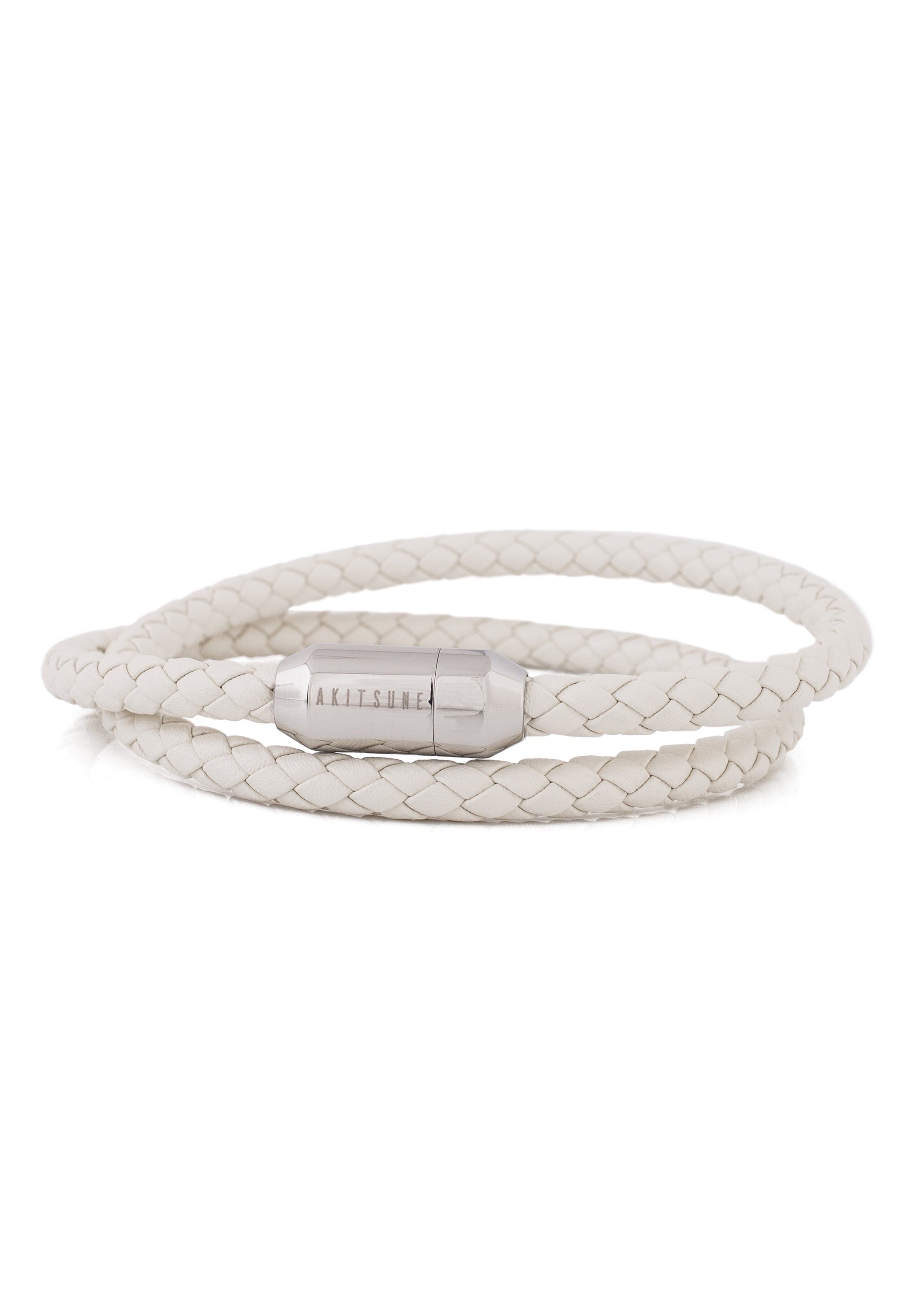 Akitsune-Suprema-Leather-Bracelet-Silver-White-2