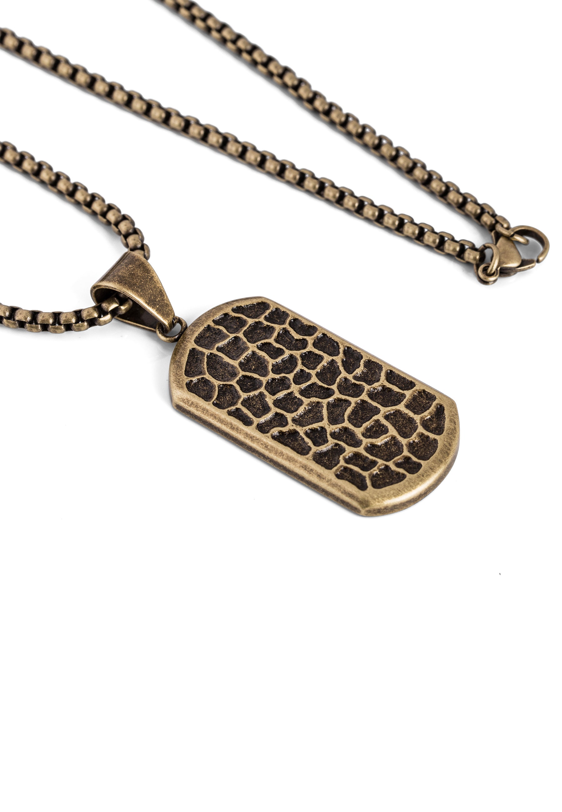 Akitsune-Terra-Pendant-Necklace-Brass-Chain-Earth-Hammered-Mens-Style-Lobster-Clasp