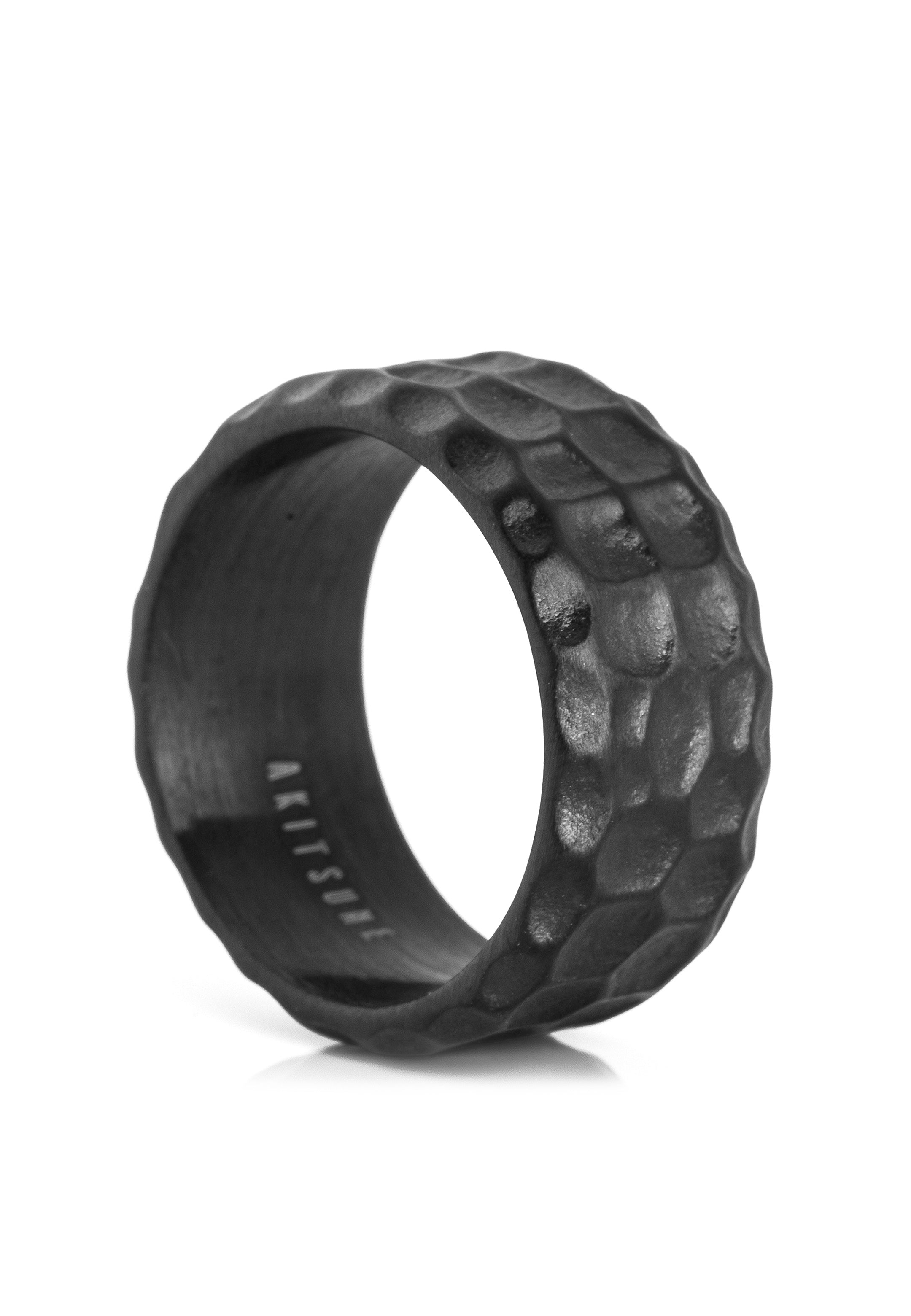 Akitsune-Terra-Ring-Matte-Black-Band-Hammered-Mens
