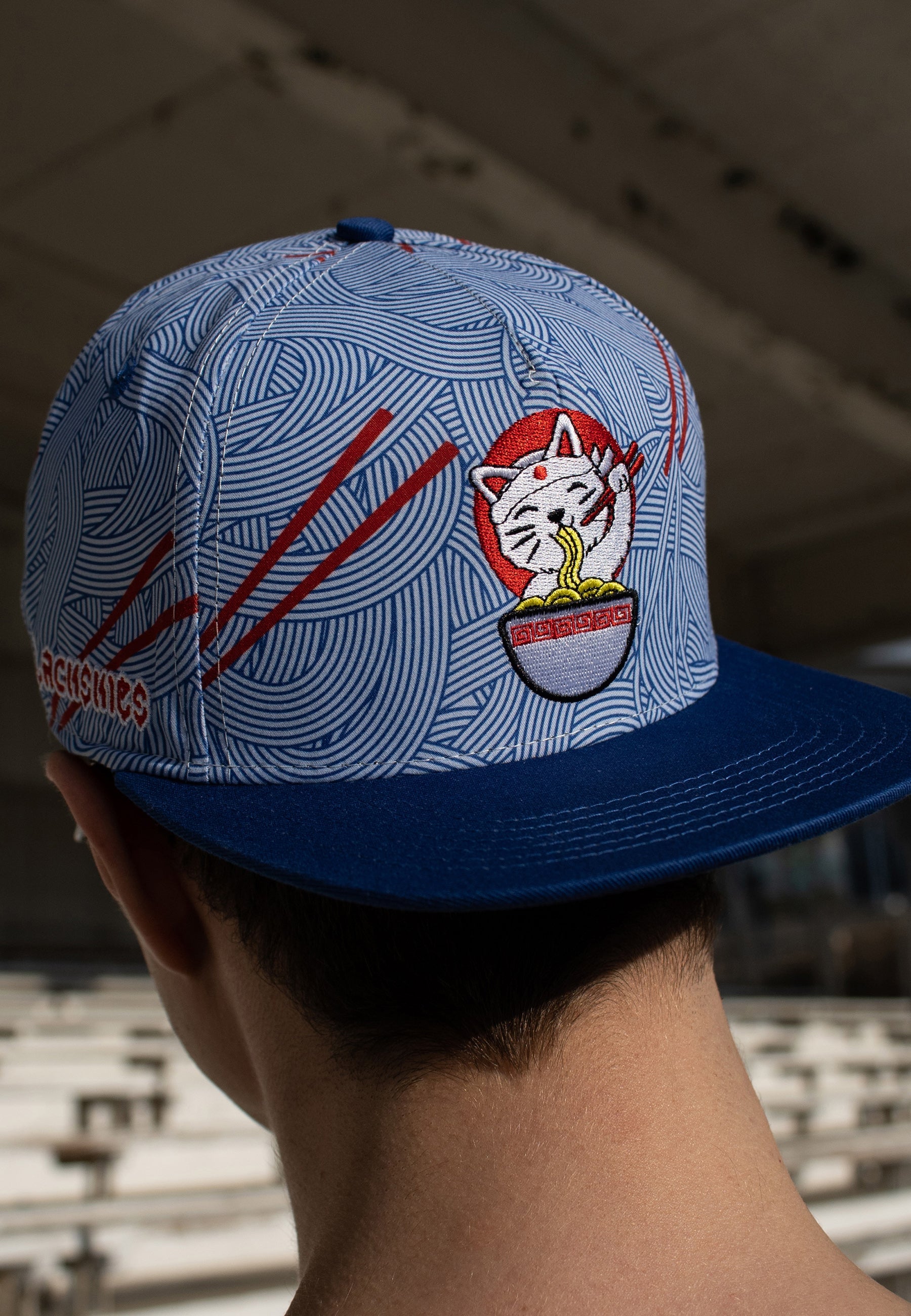 BS-CAP-068-Blackskies-Ramen-Snapback-Cap-Japan-Noodles-Cat-Blue-Model