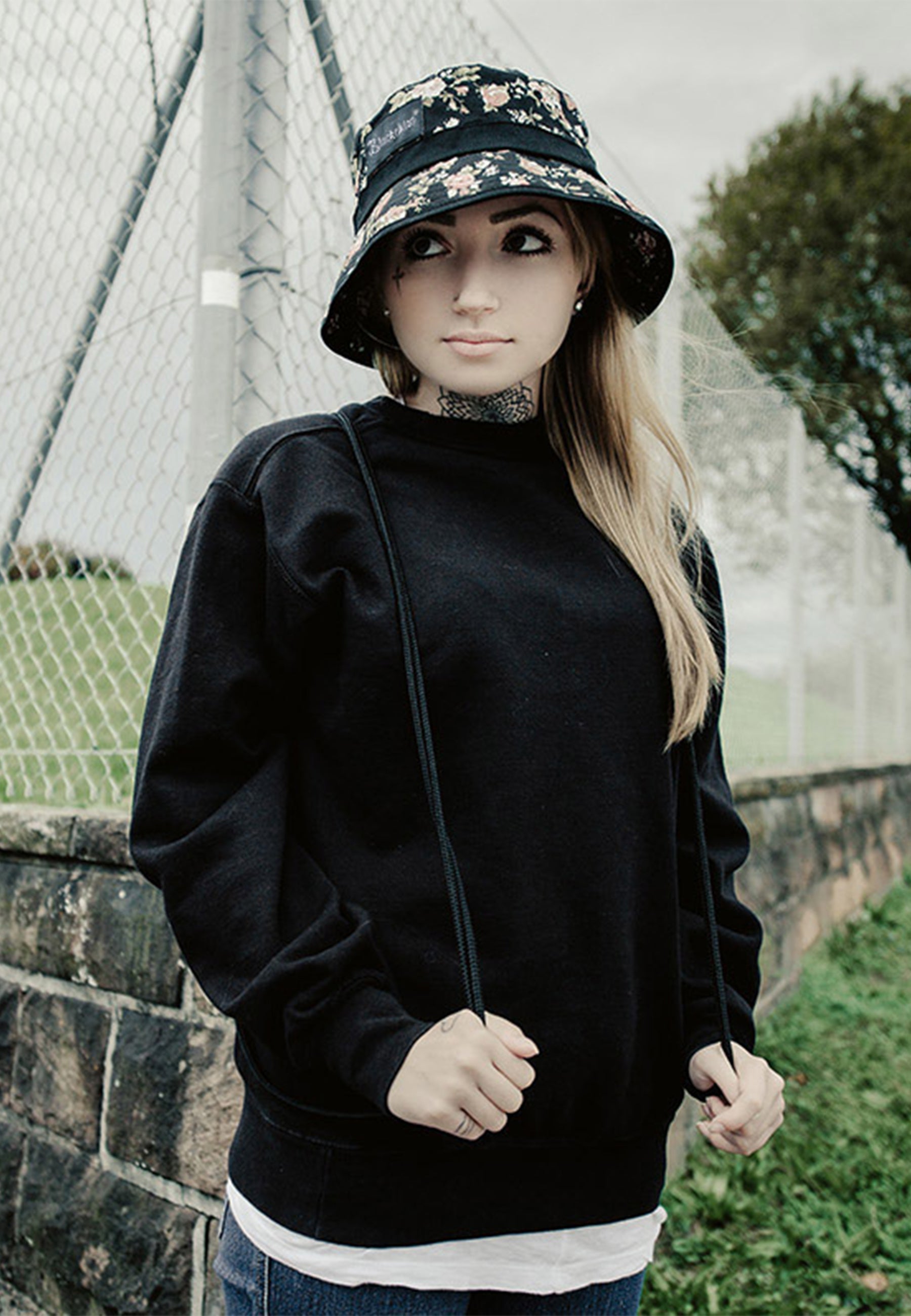 Blackskies Black Beauty Bucket Hat Fisher Floral Rose Top Summer Model