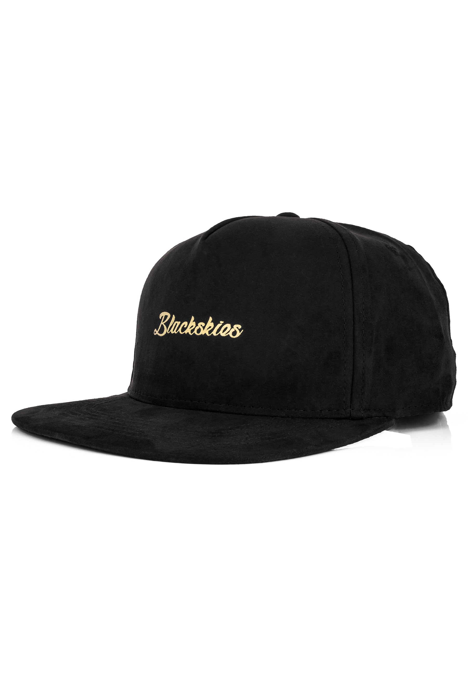 Blackskies-Aegis-Snapback-Cap-Black-Suede-Front