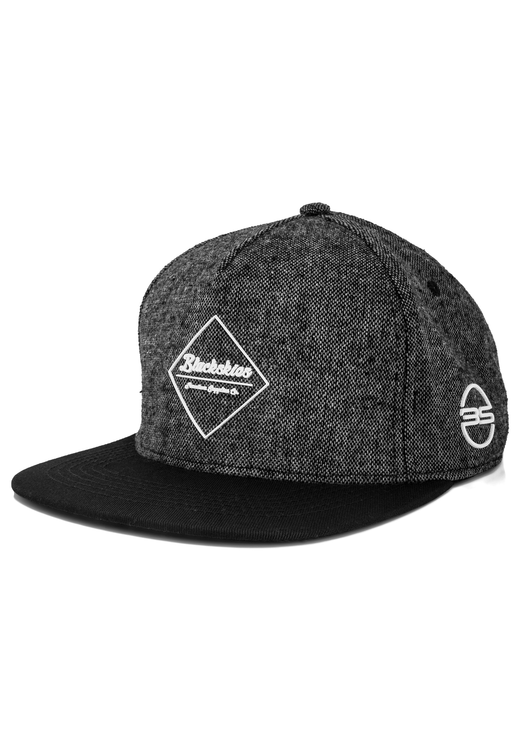 Blackskies-Anubis-Snapback-Cap-Schwarz-Tweed-Baseball-Hat-Flat