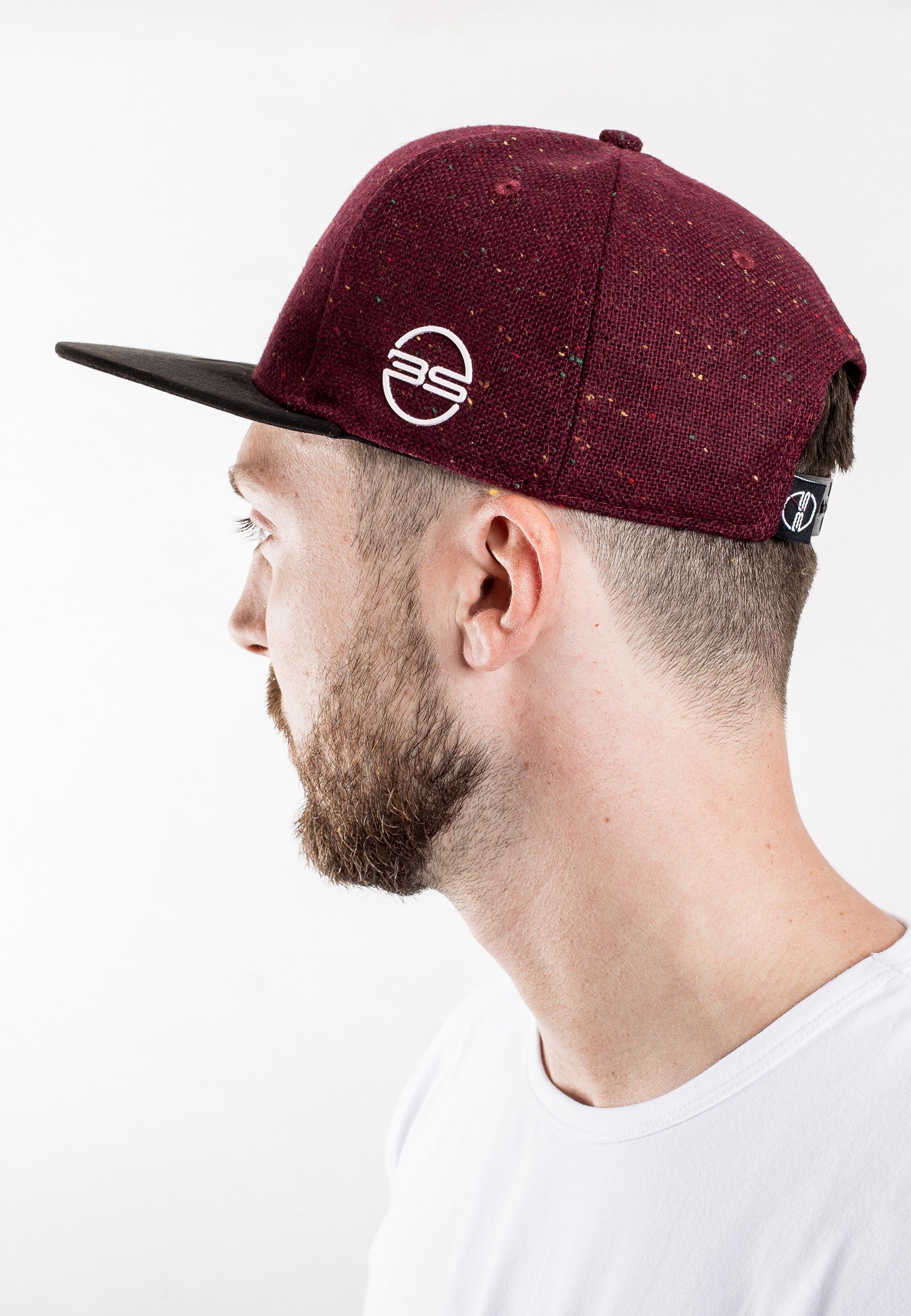 Blackskies-Ares-Premium-Snapback-Cap-Red-Speckle-Black-Model-Studio
