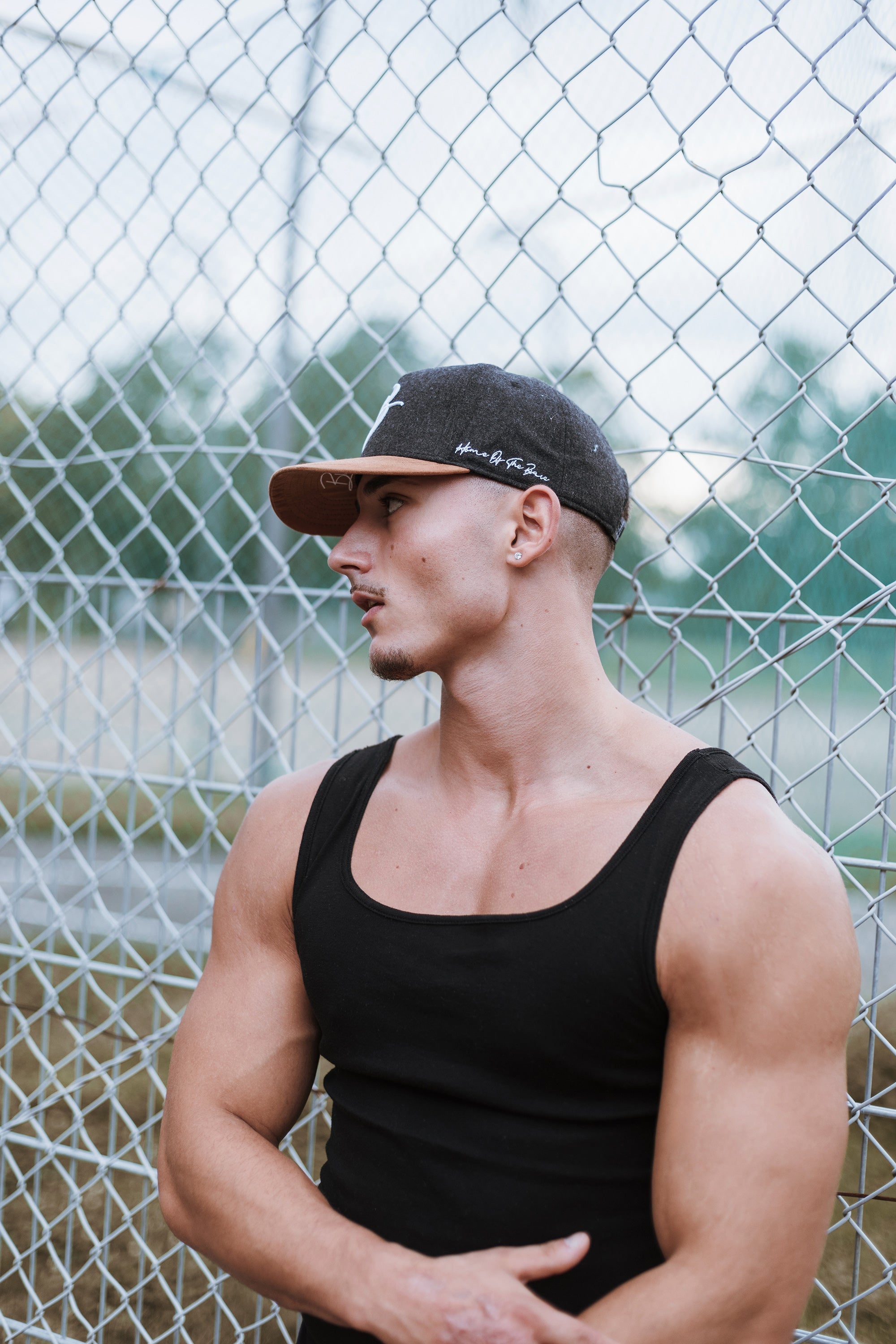 Blackskies-B-Script-Flannel-Snapback-Cap-Charcoal-Premium-Hat-Model-3