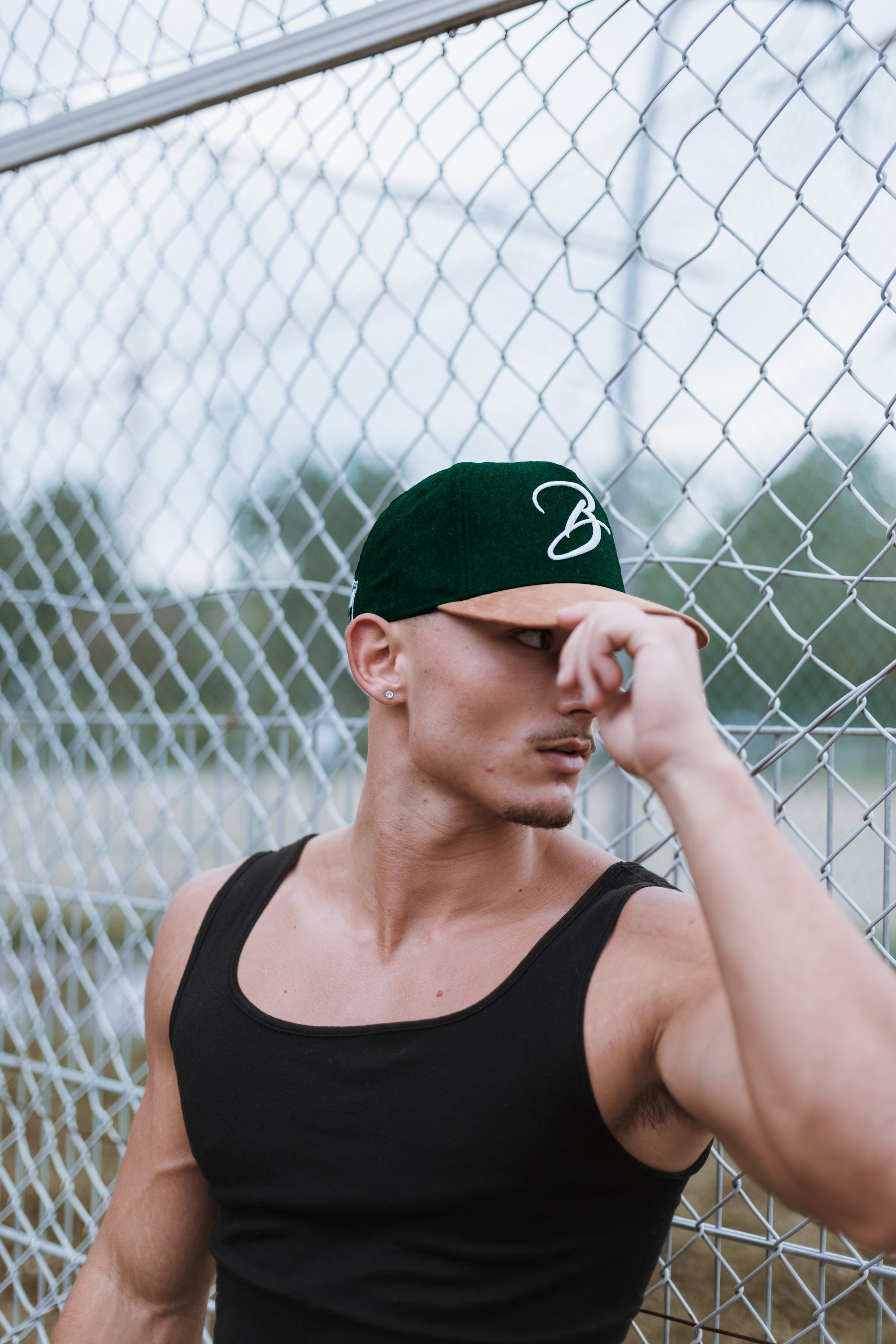 Blackskies-B-Script-Flannel-Snapback-Cap-Green-Premium-Hat-Model-2