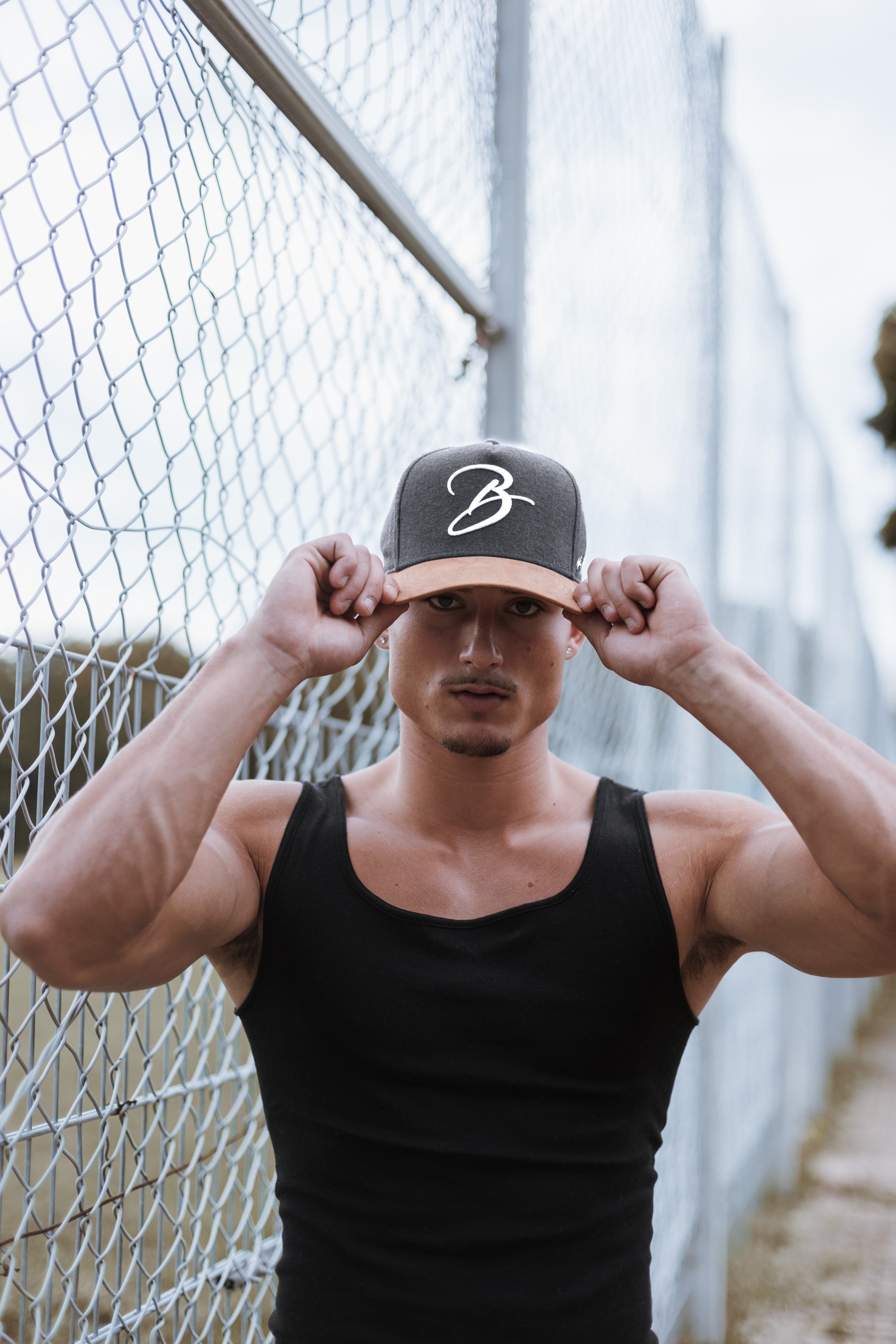 Blackskies-B-Script-Flannel-Snapback-Cap-Grey-Premium-Hat-Model