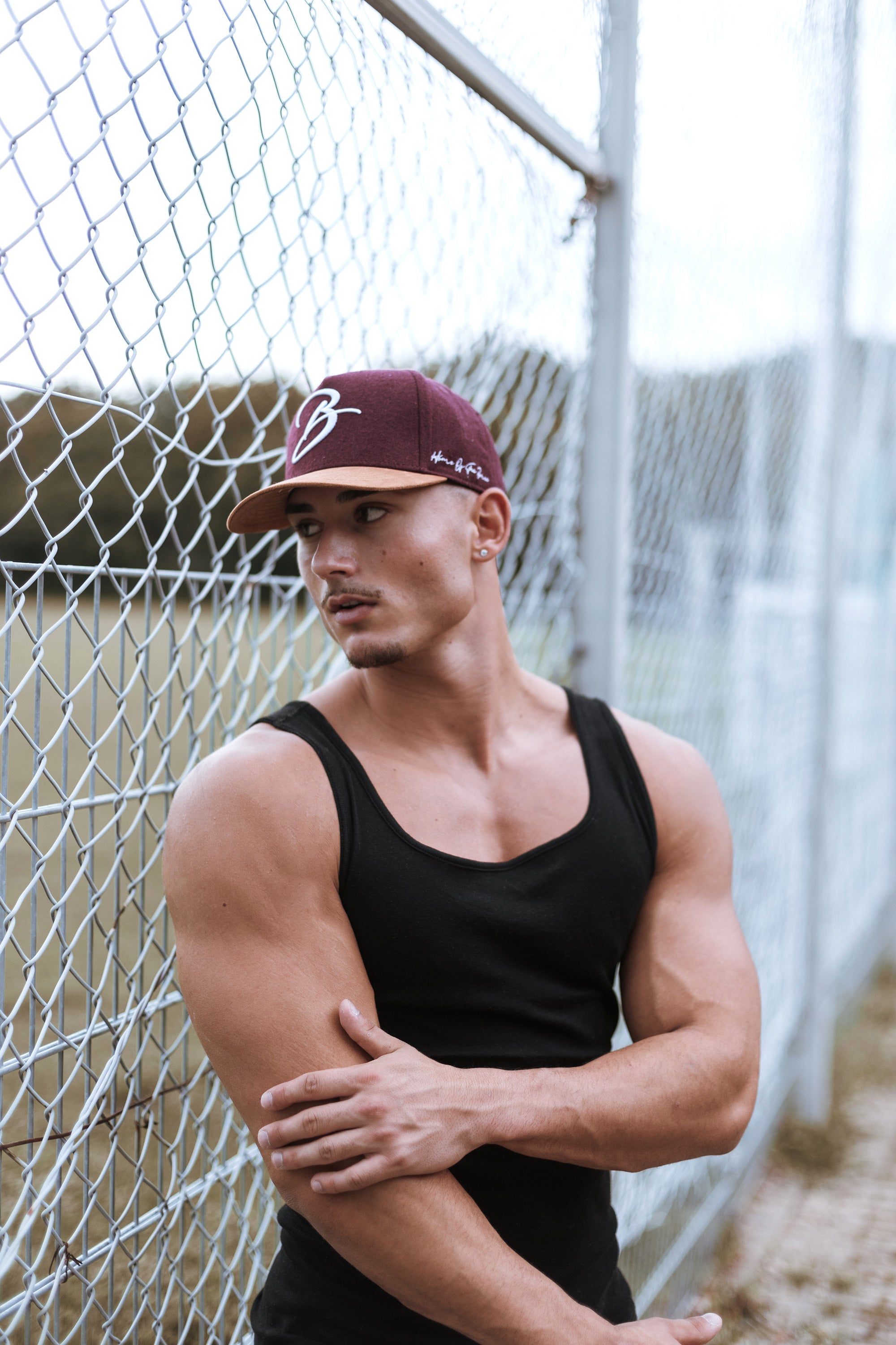 Blackskies-B-Script-Flannel-Snapback-Cap-Maroon-Premium-Hat-Model-2