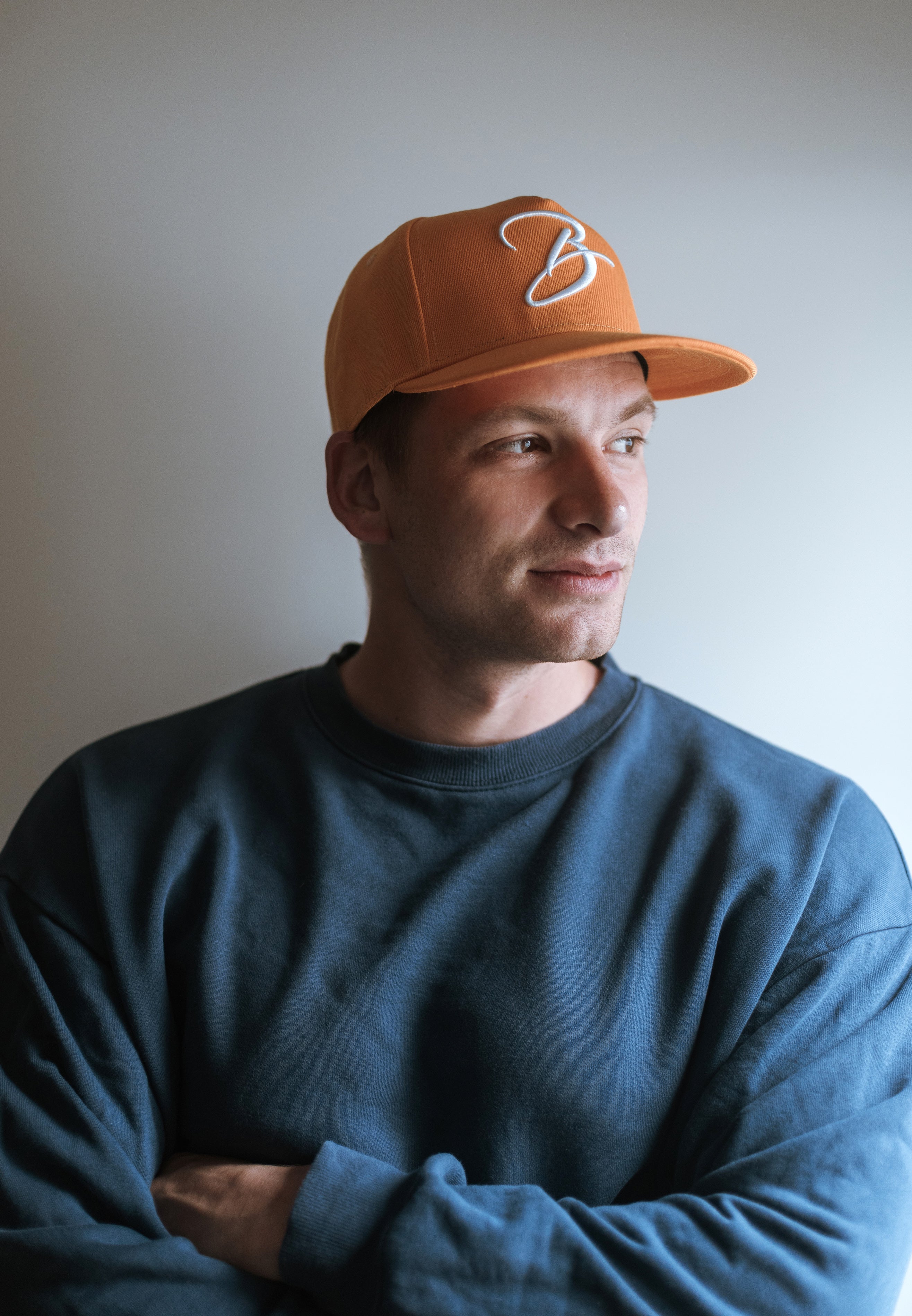 Blackskies-B-Script-Snapback-Cap-Orange-Premium-Hat-Model