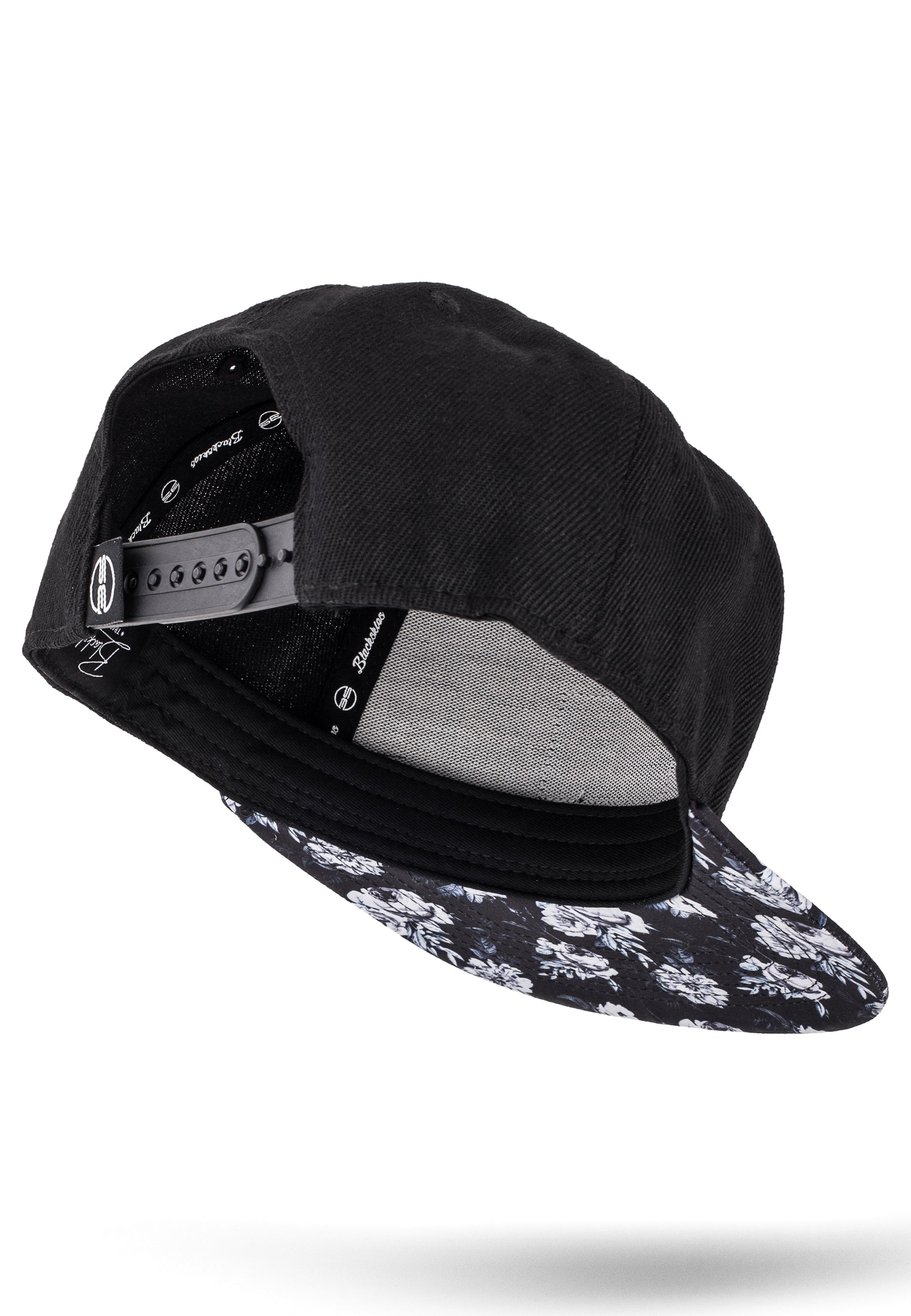 Blackskies-Black-Beauty-Floral-Snapback-Cap-Hat-White-Fly-Blossom-Rose